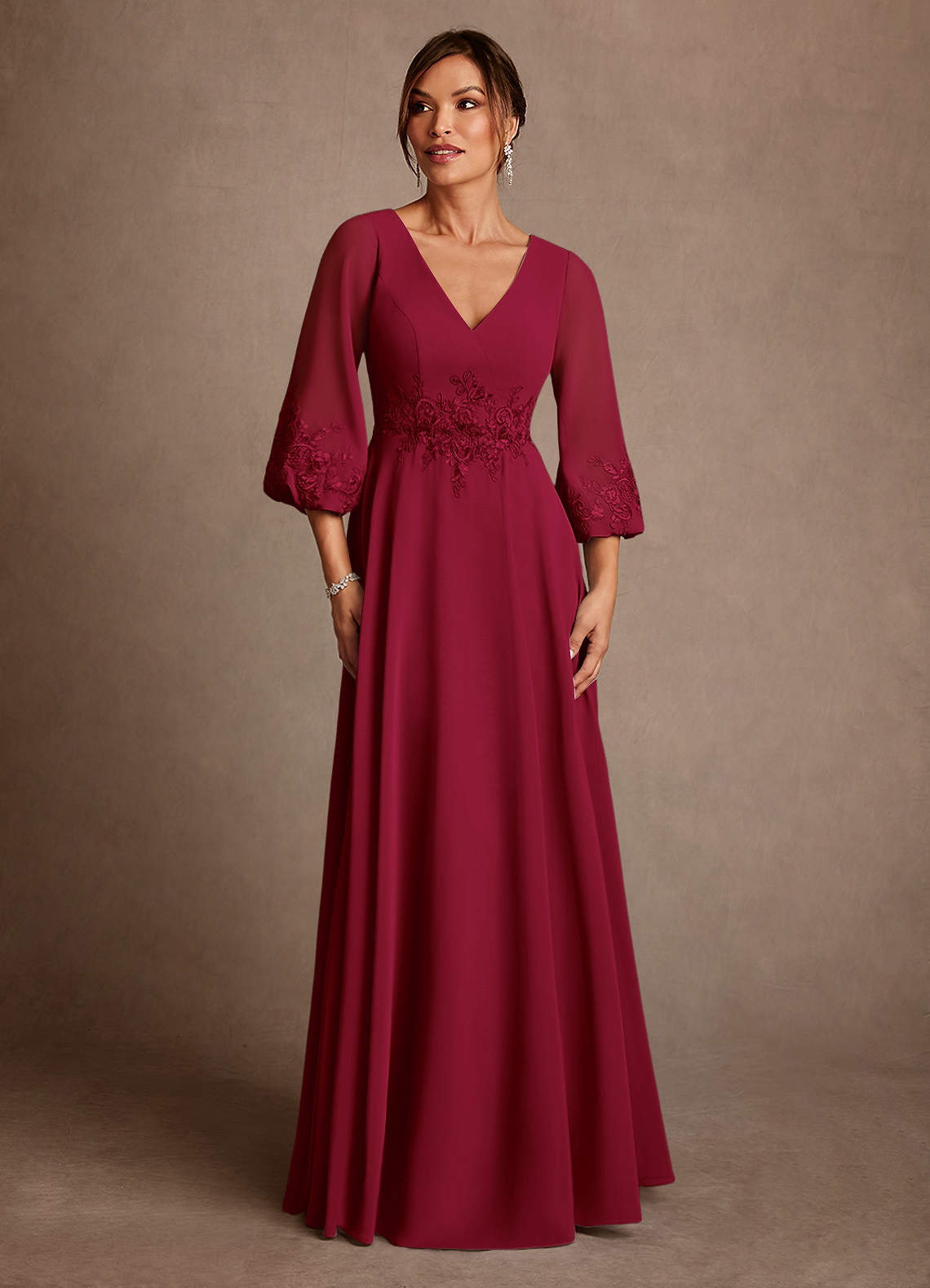 Azazie Yorba Abiti per la Madre della Sposa Abito A-Line in Chiffon Pizzo Borgogna image1