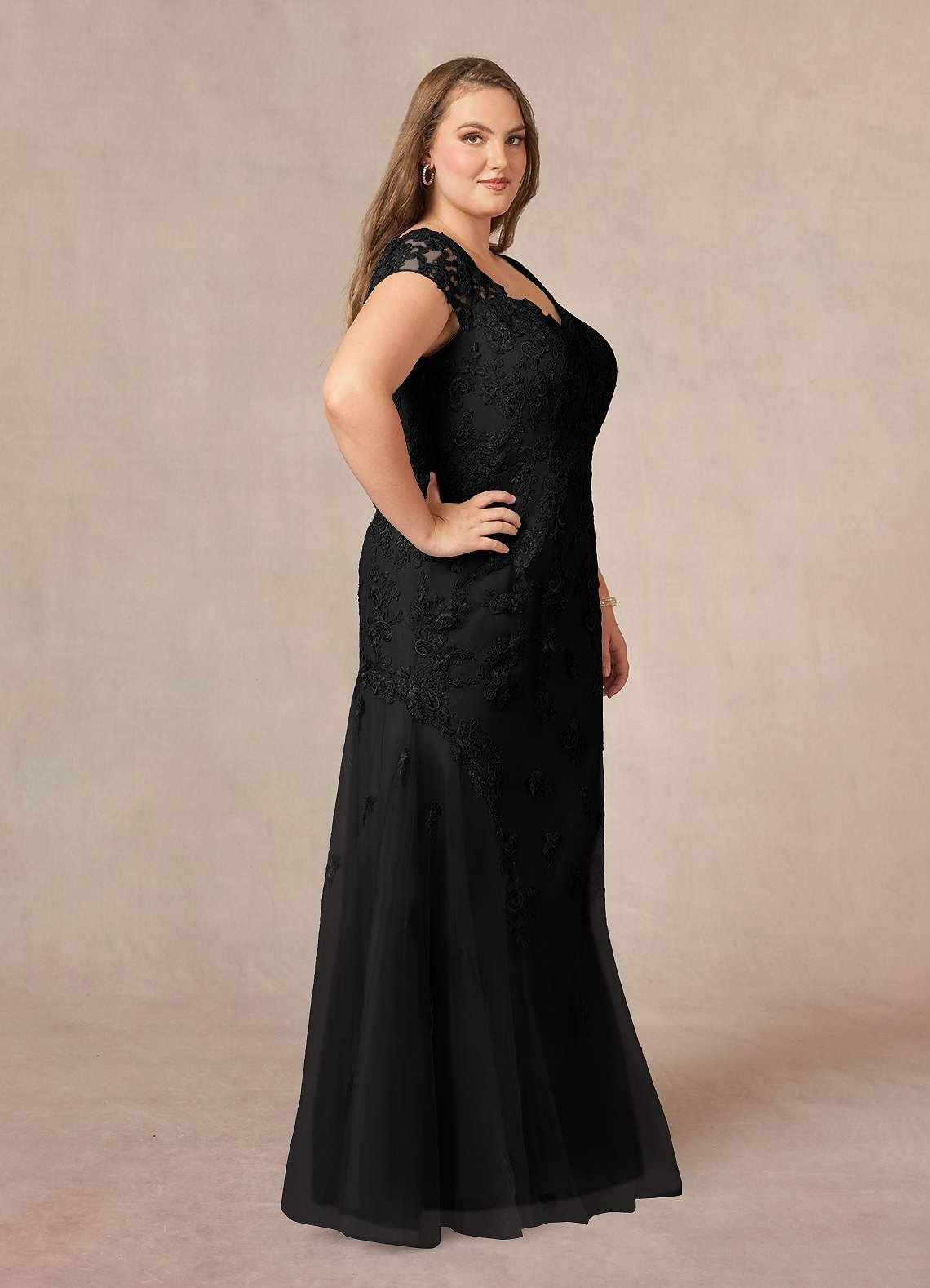 Azazie Marbella Mother of the Bride Dresses Mermaid Queen Anne Sequins Lace Floor-Length Dress image1