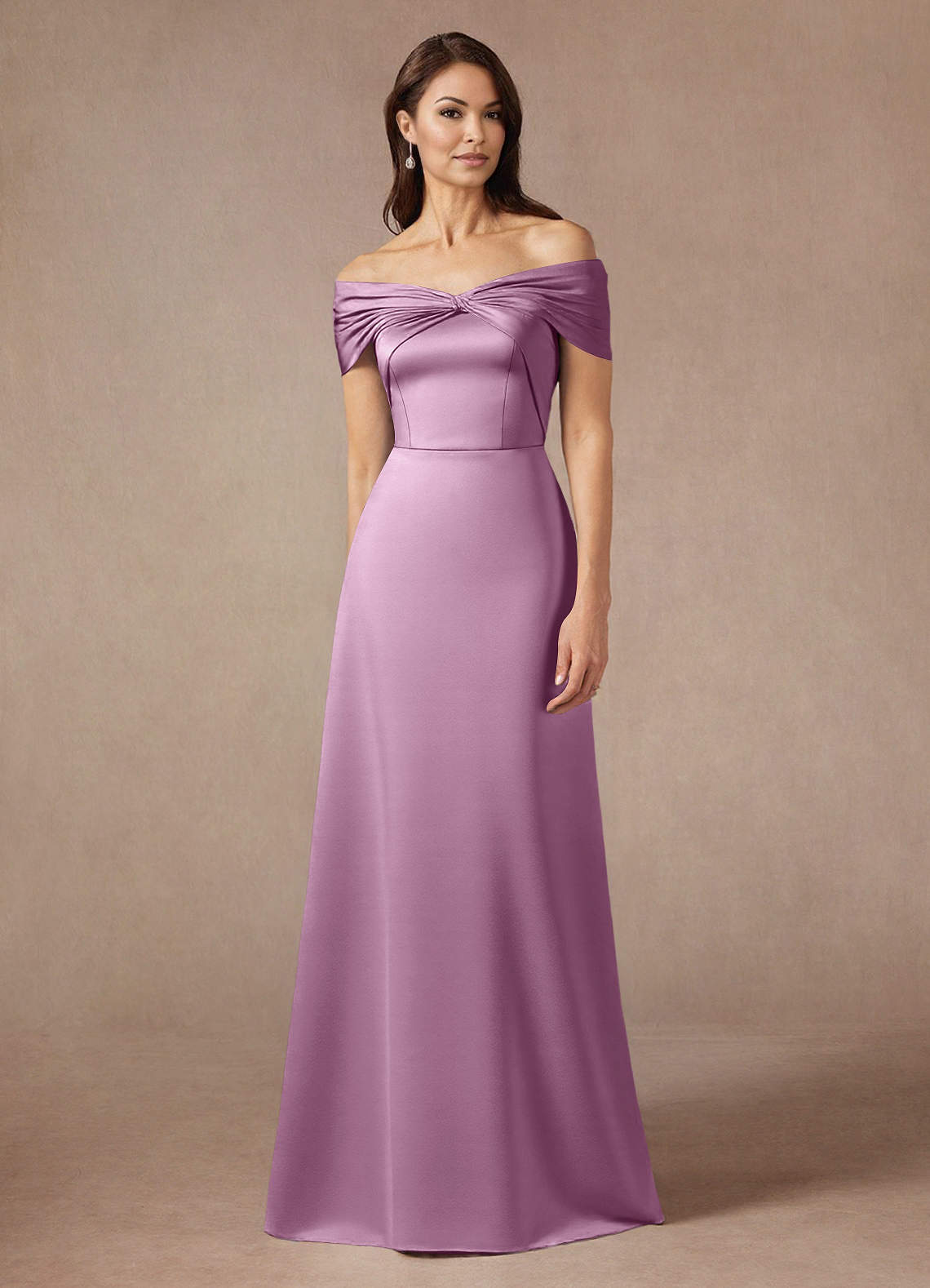 Azazie Amelia Mother of the Bride Dresses Wisteria A-Line Off the Shoulder Stretch Satin Dress image1