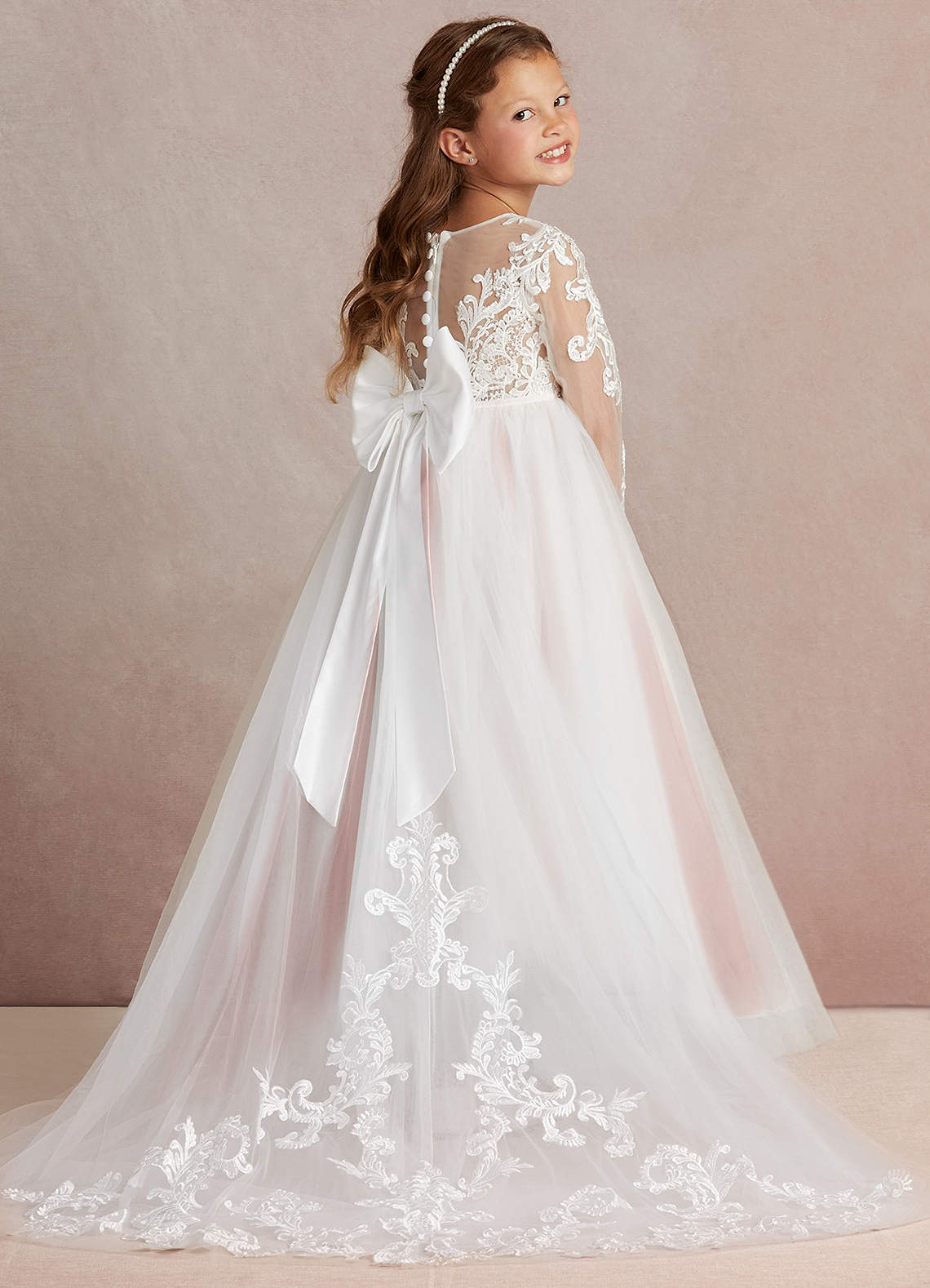 Azazie Elodie Flower Girl Dresses Ivory Cedar Rose Ball-Gown Lace Dress image1