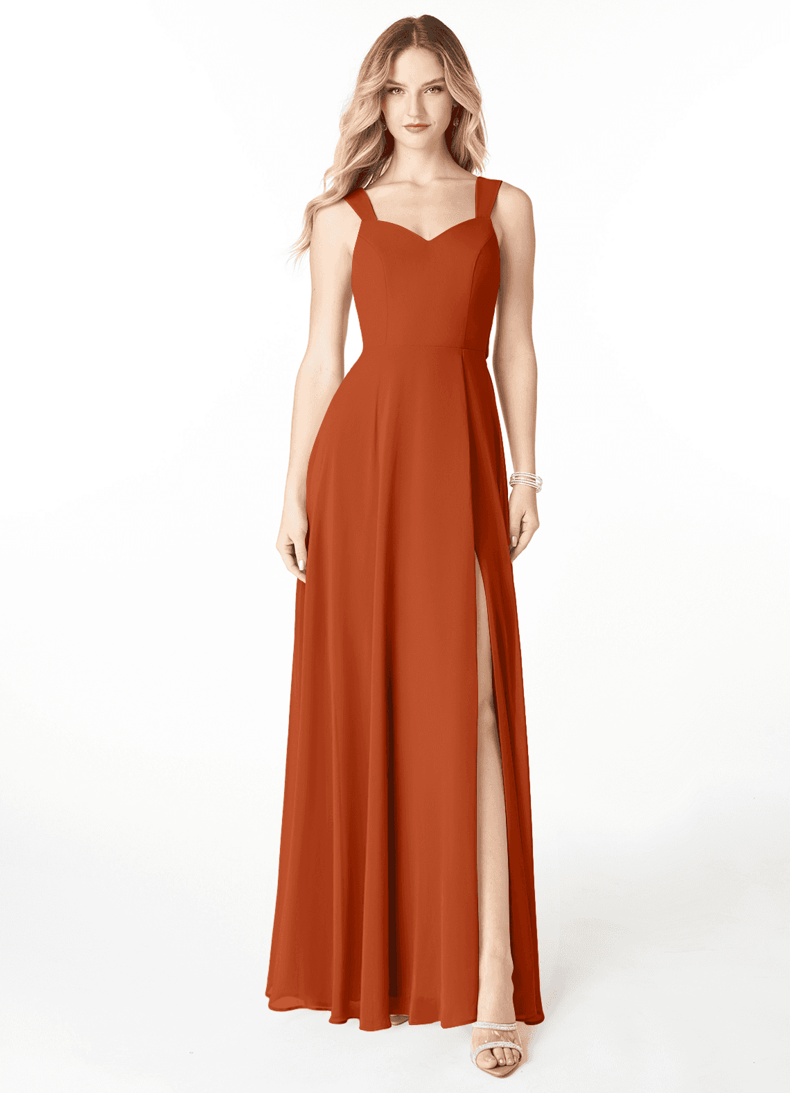 Azazie Julie Bridesmaid Dresses Burnt Orange A-Line Sweetheart Neckline Chiffon Dress image1