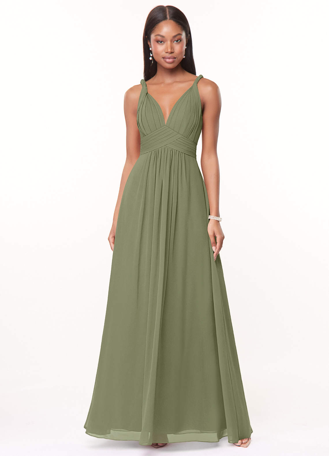 Azazie Maren Bridesmaid Dresses Pistachio A-Line Pleated Chiffon Dress image1
