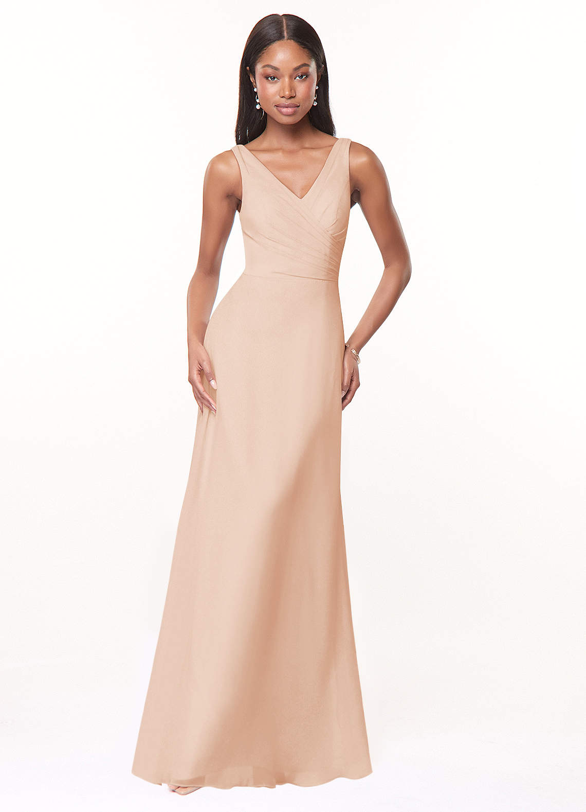 Azazie Nala Robes de demoiselle d'honneur Robe Trapèze en Mousseline de soie Plissée Rose Perle image1