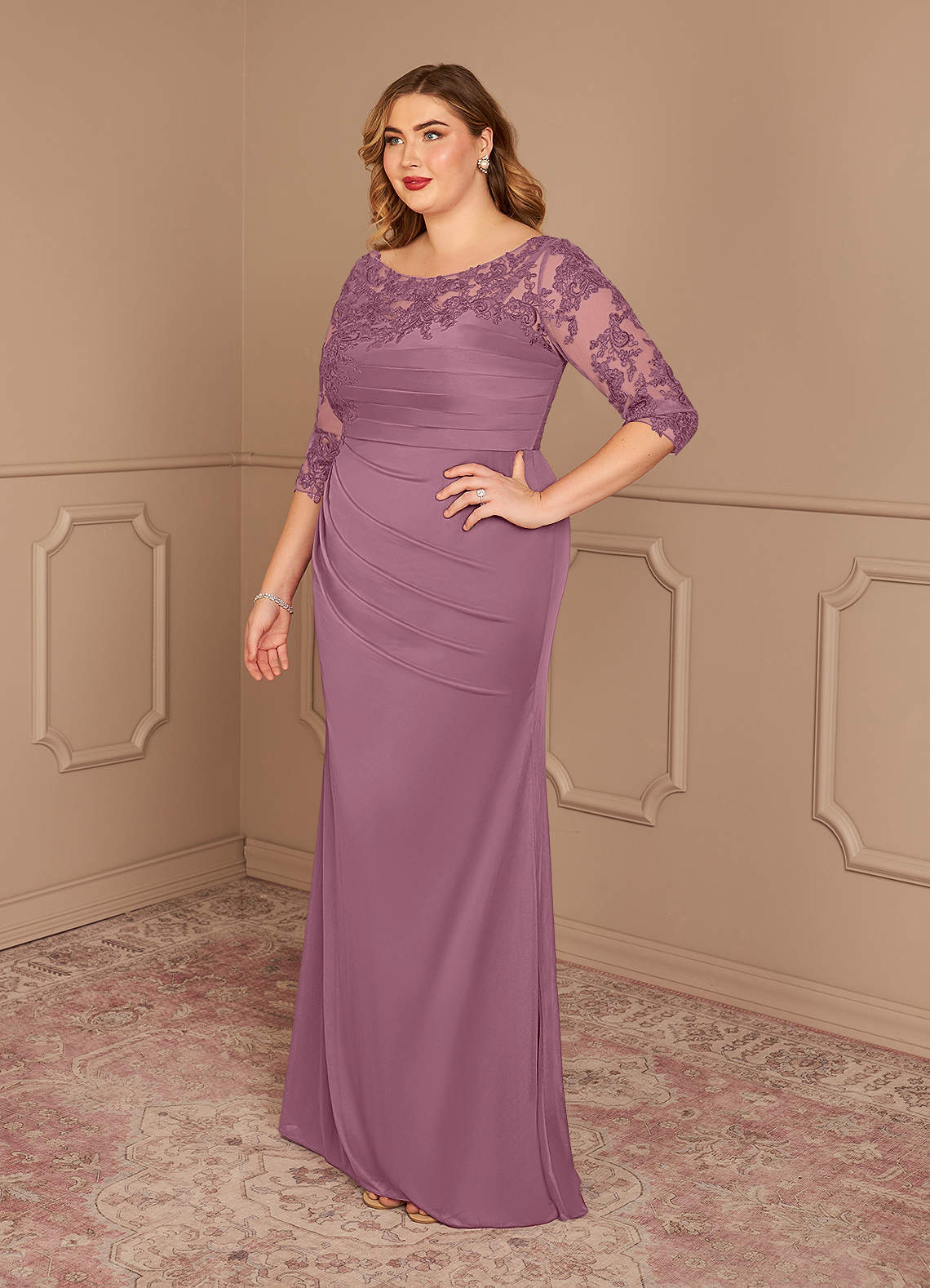 Azazie Alisondra Vintage Mauve Sheath Scoop Lace Lace Dress | Azazie