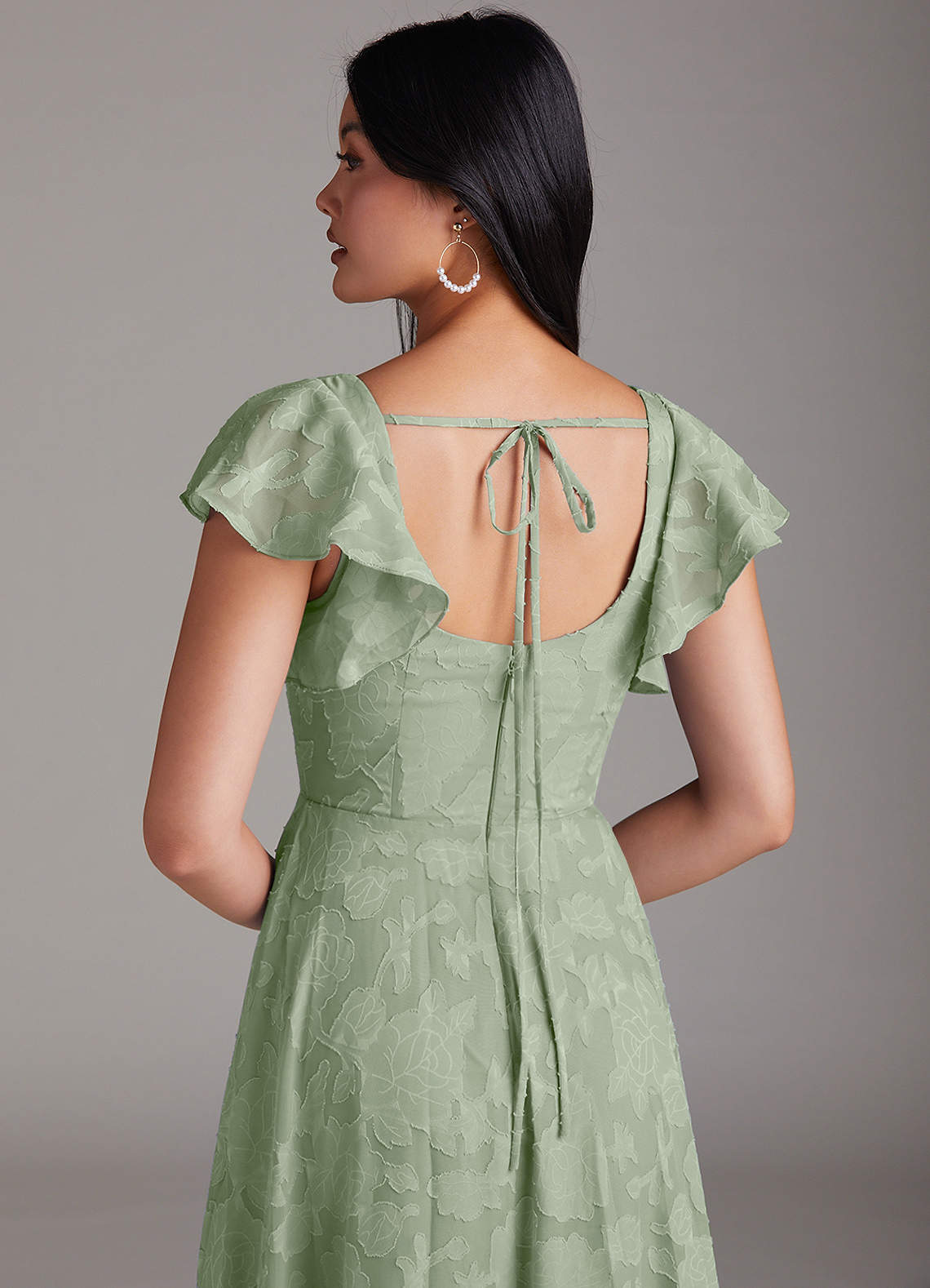 Azazie Bondi Bridesmaid Dresses Dusty Sage A-Line Side Slit Floral Burnout Dress image4