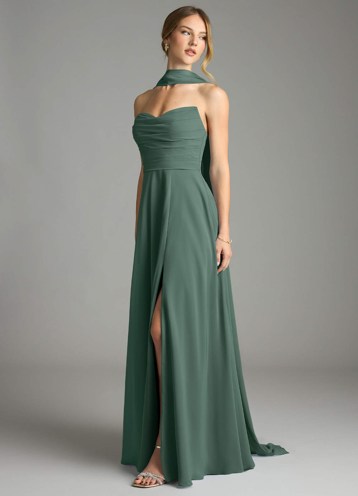 deep sea green bridesmaid dresses Boho Chic Chiffon Bridesmaids Dress with Off the Shoulder Neckline