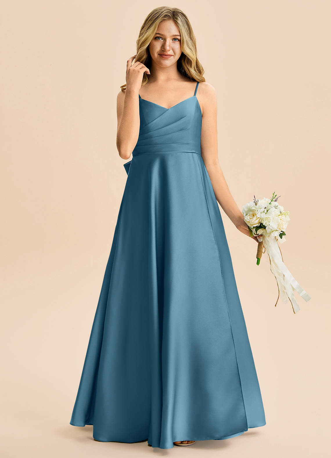 Azazie Rumi Junior Klä av A-Line i Stretch Satin Plisserad image3