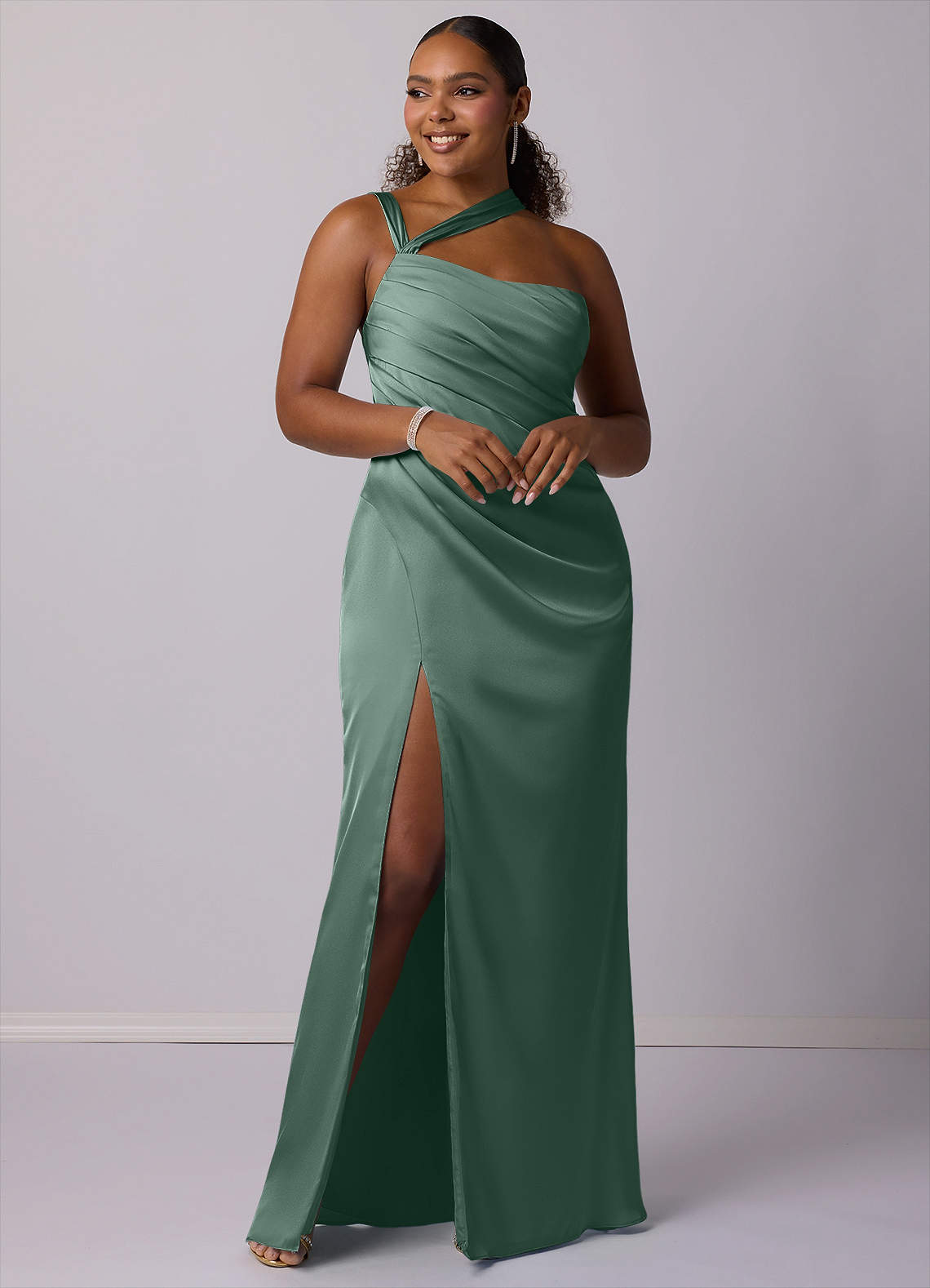Barbie ♥ Azazie Bridesmaid Dresses Mermaid One Shoulder Stretch Satin Floor-Length Dress image7