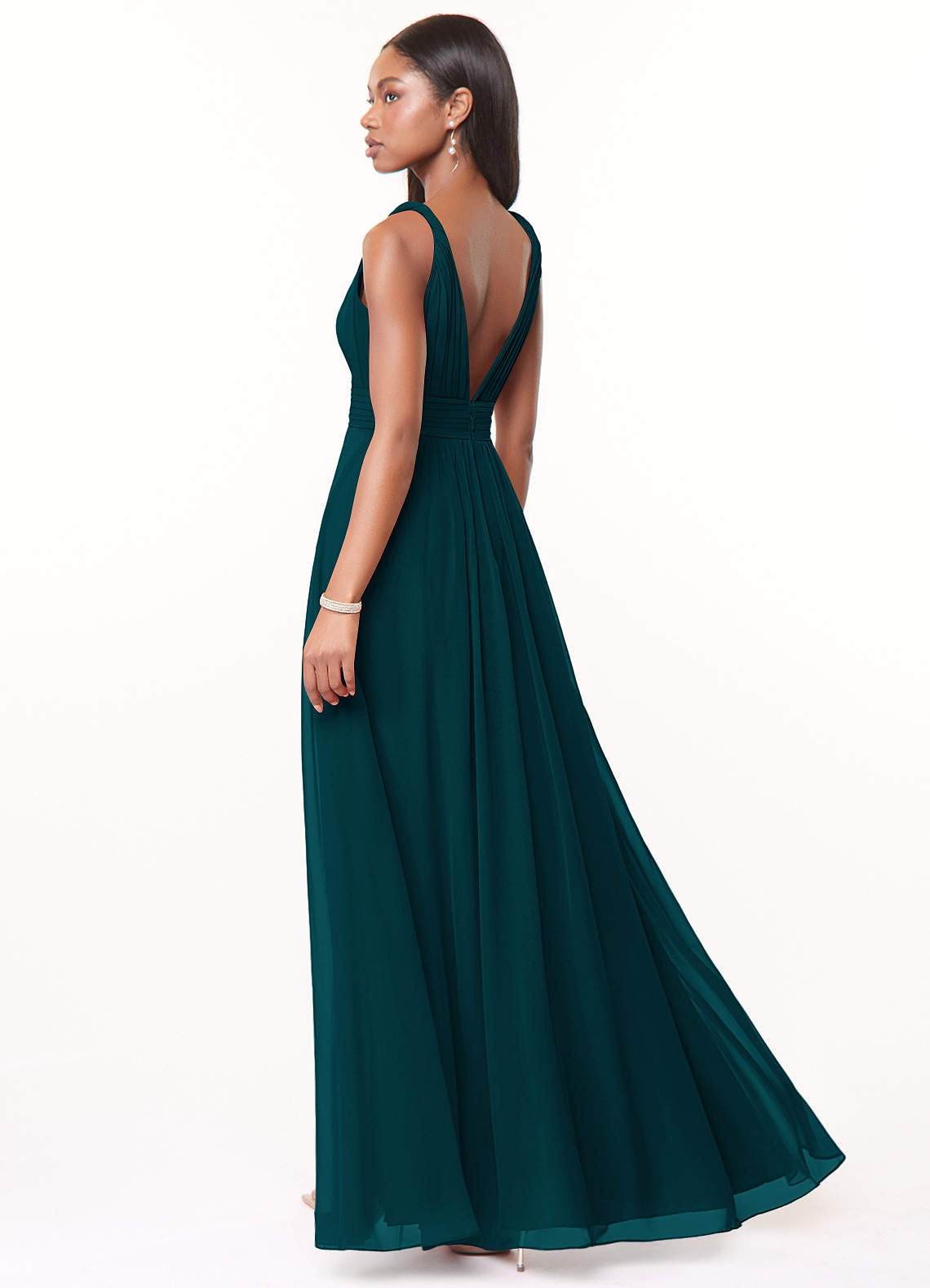 Azazie Maren Abiti da Damigella Abito A-Line in Chiffon Plissettato Pino image3
