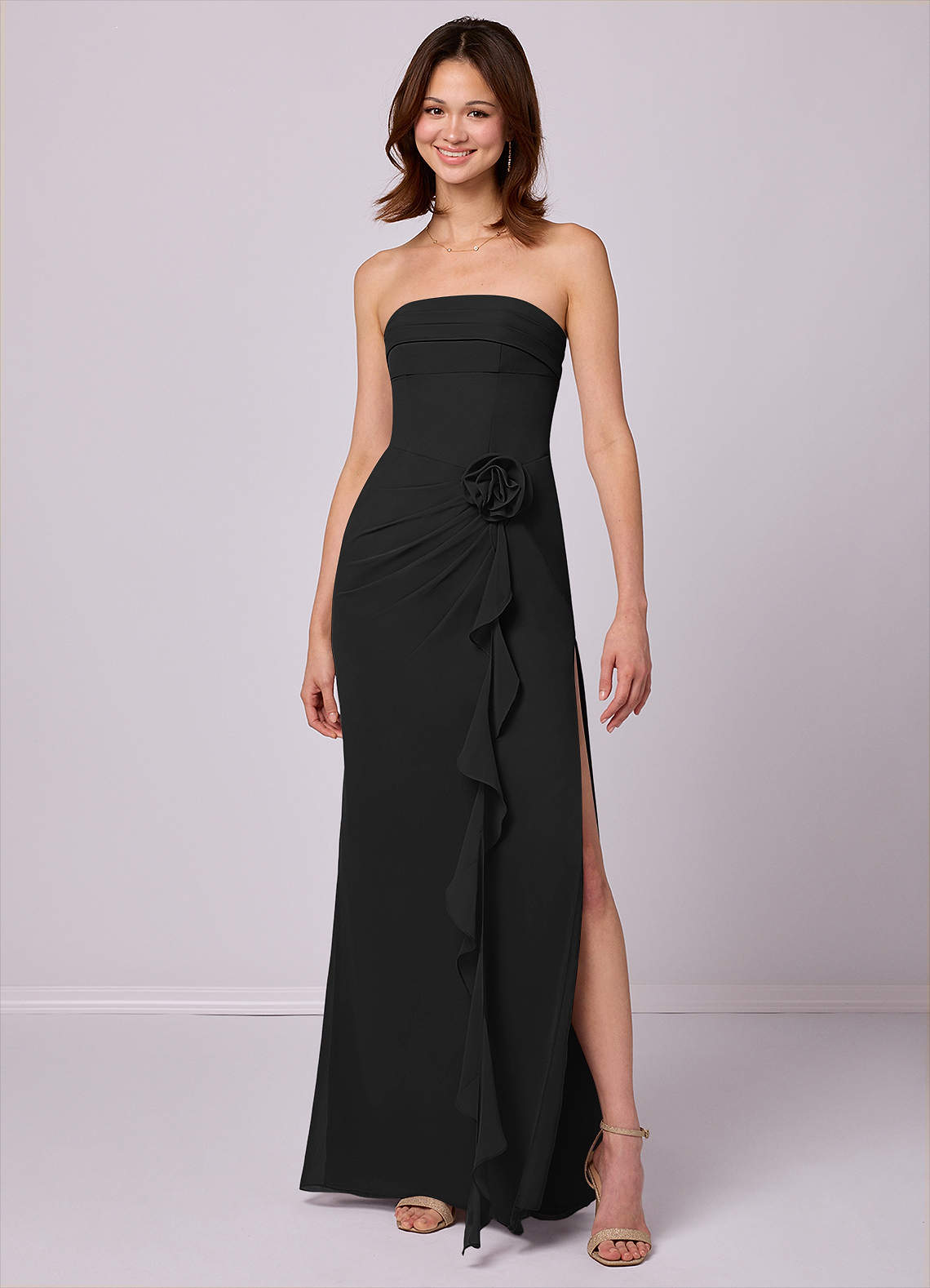 Barbie ♥ Azazie Bridesmaid Dresses Black Sheath Strapless Chiffon Convertible Dress image1