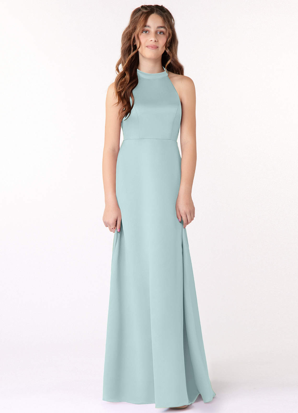 Azazie Laurel Junior Mist A-Line Stretch Satin Dress image1