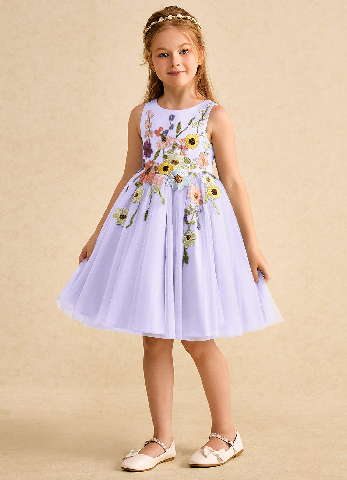 Azazie Prima Flower Girl Dresses Lilac A-Line Bow Tulle Dress image4