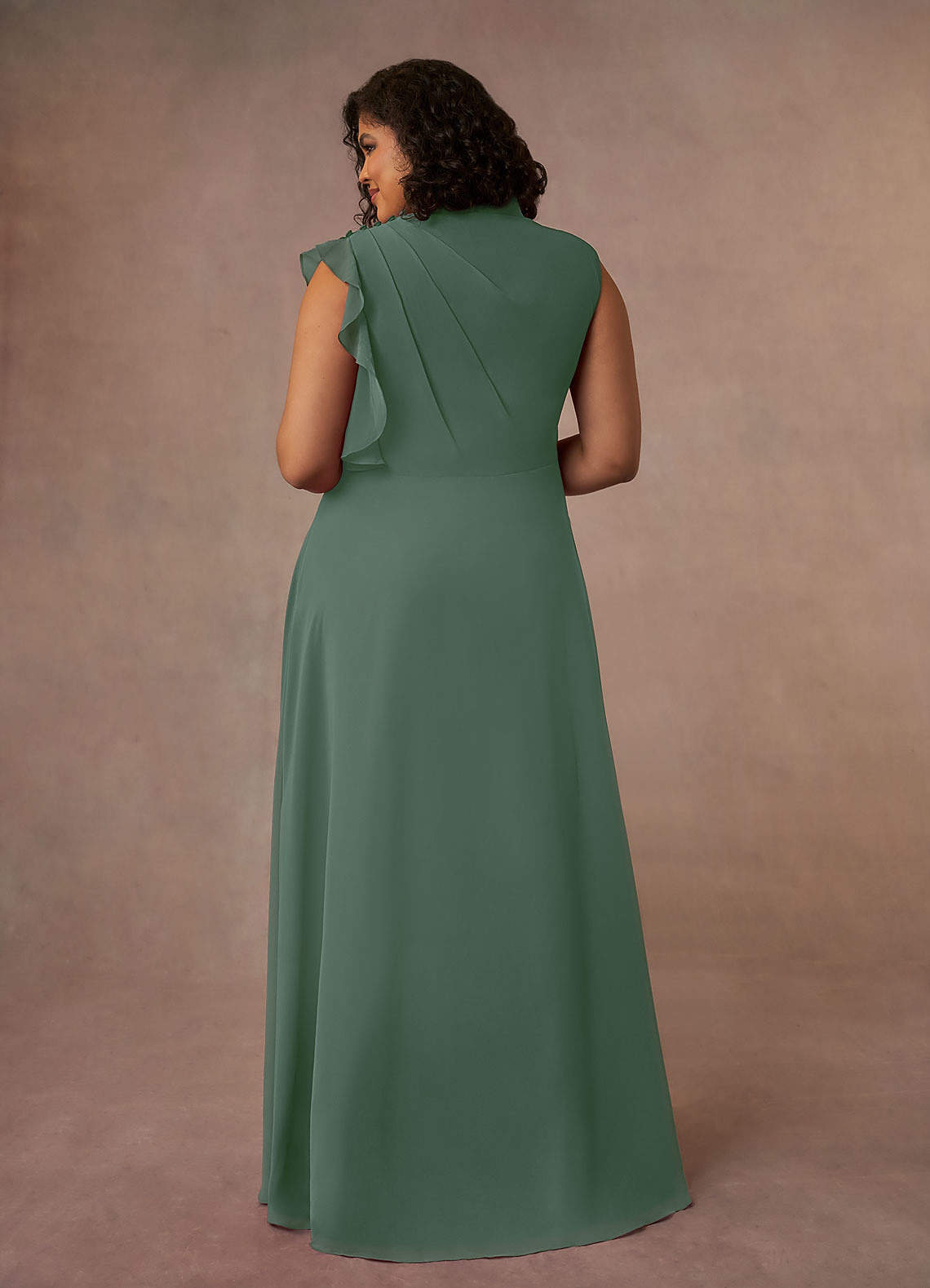Azazie Narine Mother of the Bride Dresses Eucalyptus A-Line High Neckline Pleated Chiffon Dress image12
