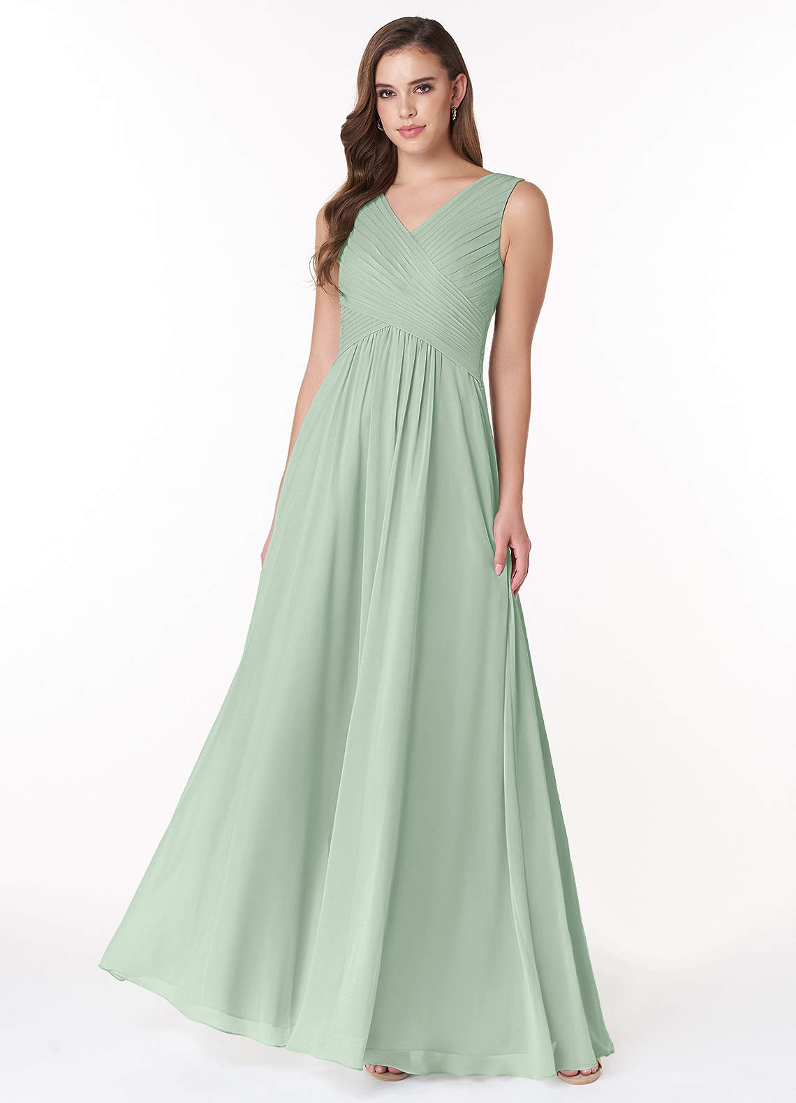 Azazie Flora Kleider zum Anprobieren zu Hause A-Linie Plissee Chiffon Kleid Agave image1