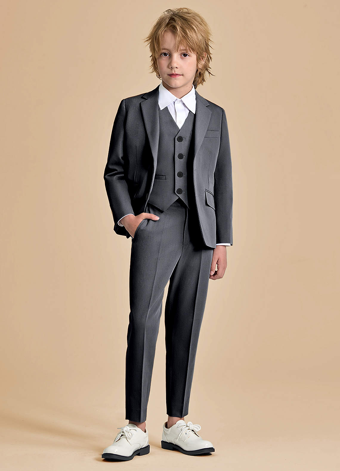 front Oliver Garçons Charbon Costume 3 pièces