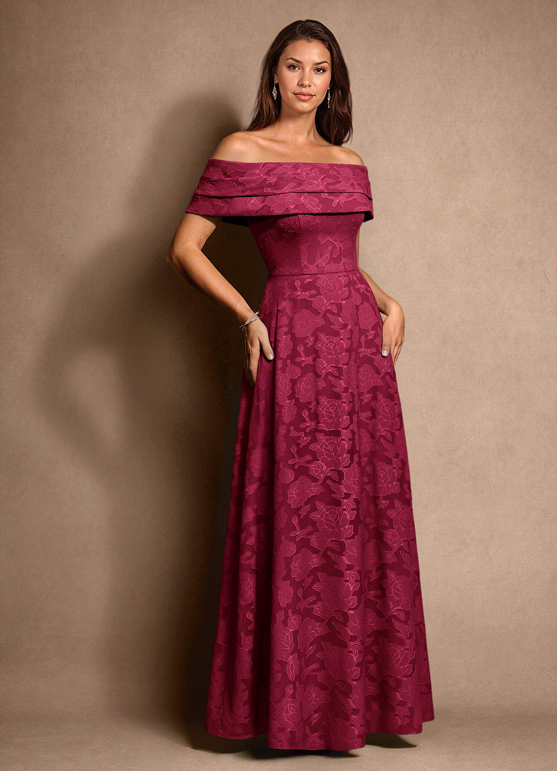 Azazie A-Line/Princess Straight Floor-Length Floral Burnout Mother of The Bride or Groom Dresses - Burgundy
