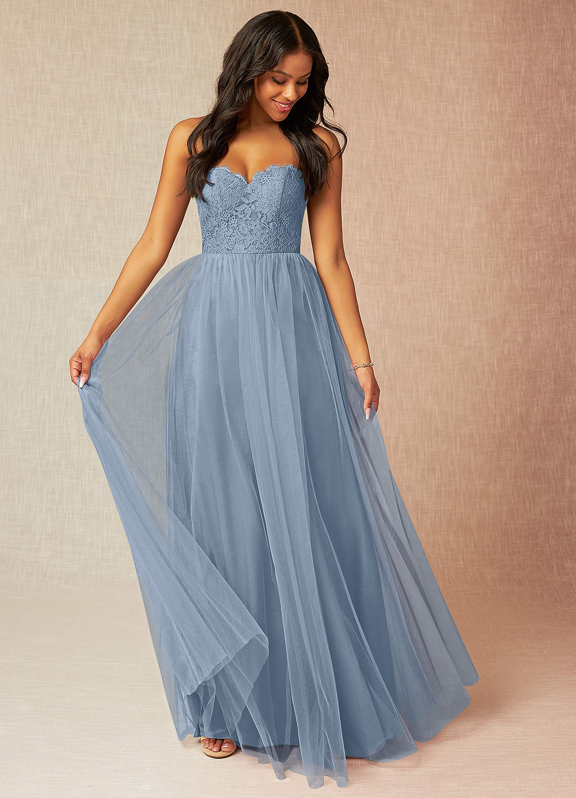 Azazie Roni Bridesmaid Dresses Dusty Blue A-Line Sweetheart Neckline Tulle Convertible Dress image1