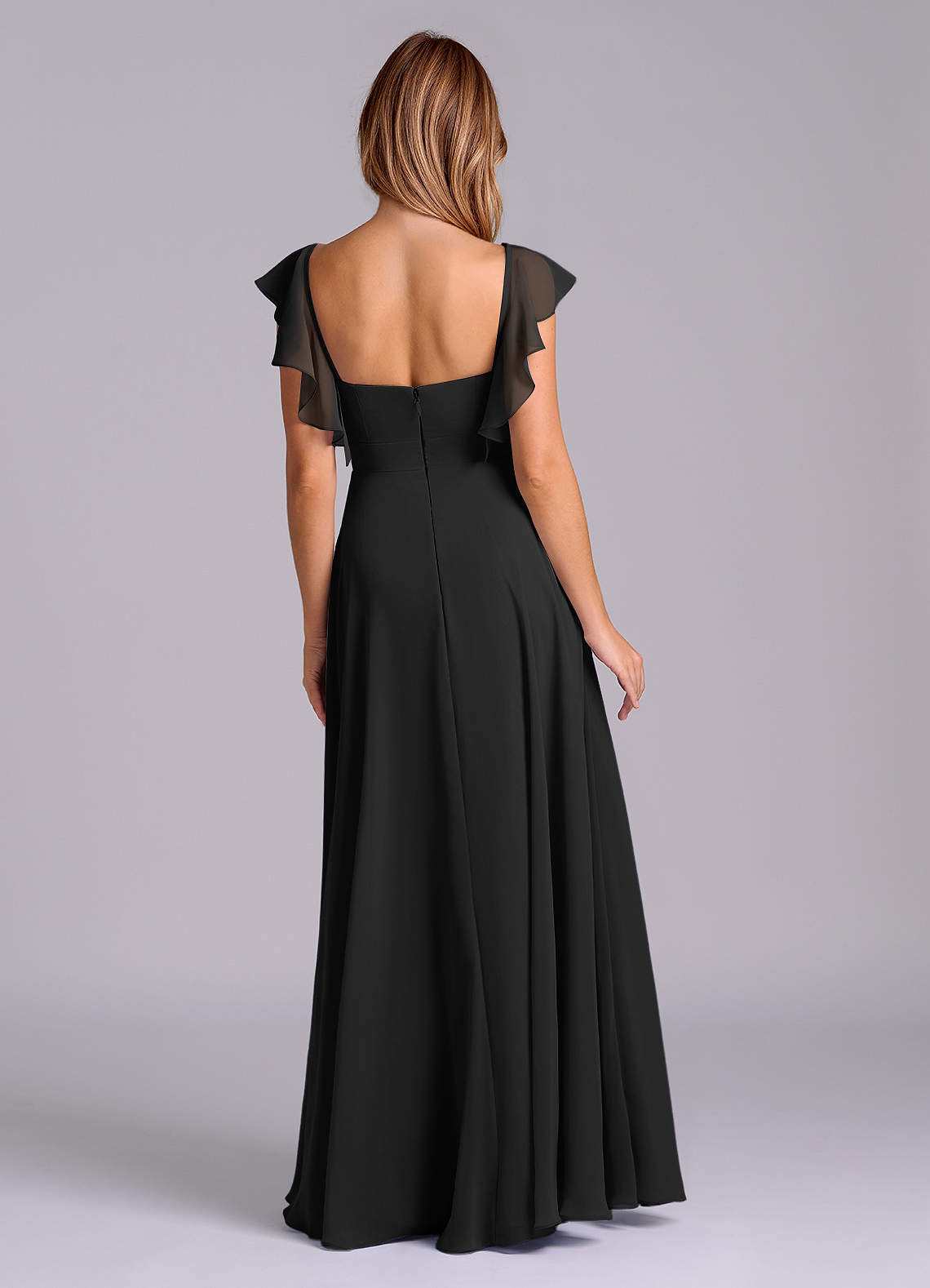 Azazie Leilani Bridesmaid Dresses Black A-Line Pleated Chiffon Dress image1