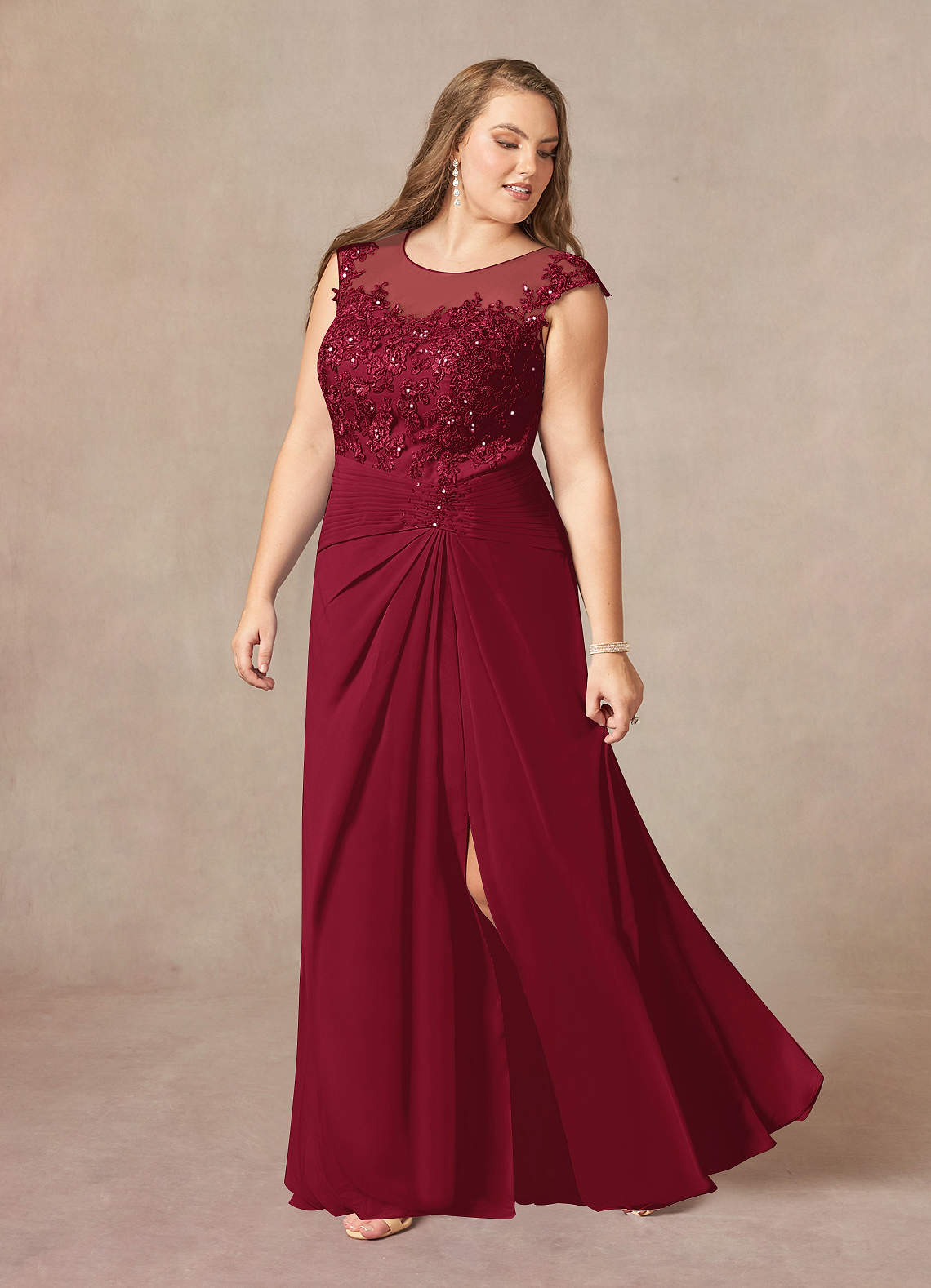 Azazie Libby At-home Try On Dresses Burgundy A-Line Scoop Sequins Chiffon Dress image8