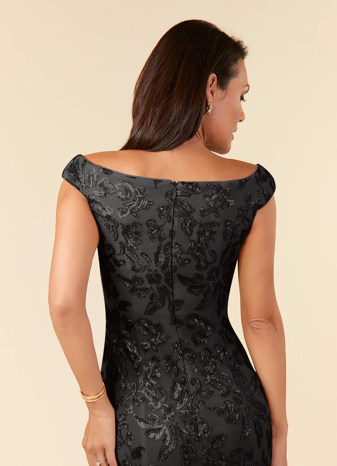 Azazie Porcelain Mother of the Bride Dresses Black A-Line Off the Shoulder Lace Dress image5