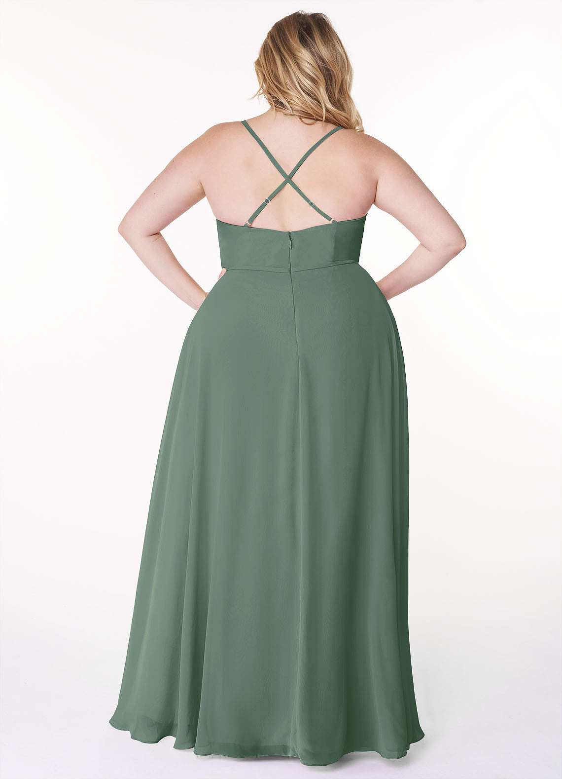 Azazie Naeem Bridesmaid Dresses Eucalyptus A-Line V-Neck Ruffle Chiffon Dress image7