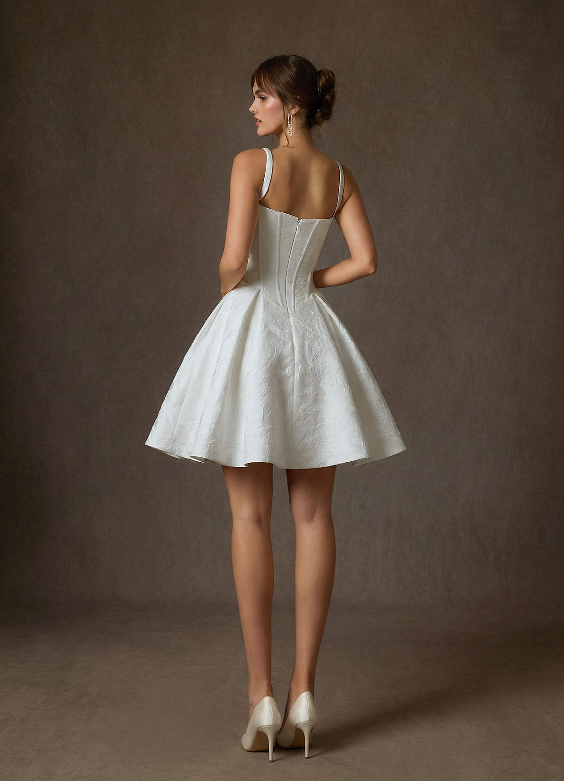 Azazie Daisley Wedding Dresses Diamond White A-Line with Pockets Floral Jacquard Dress image1