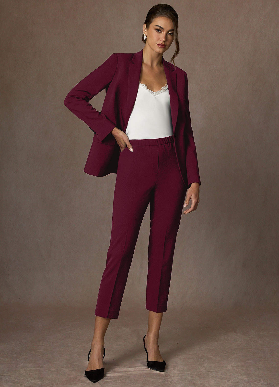 front Kennedy Burgundy Structured Stretch Blazer