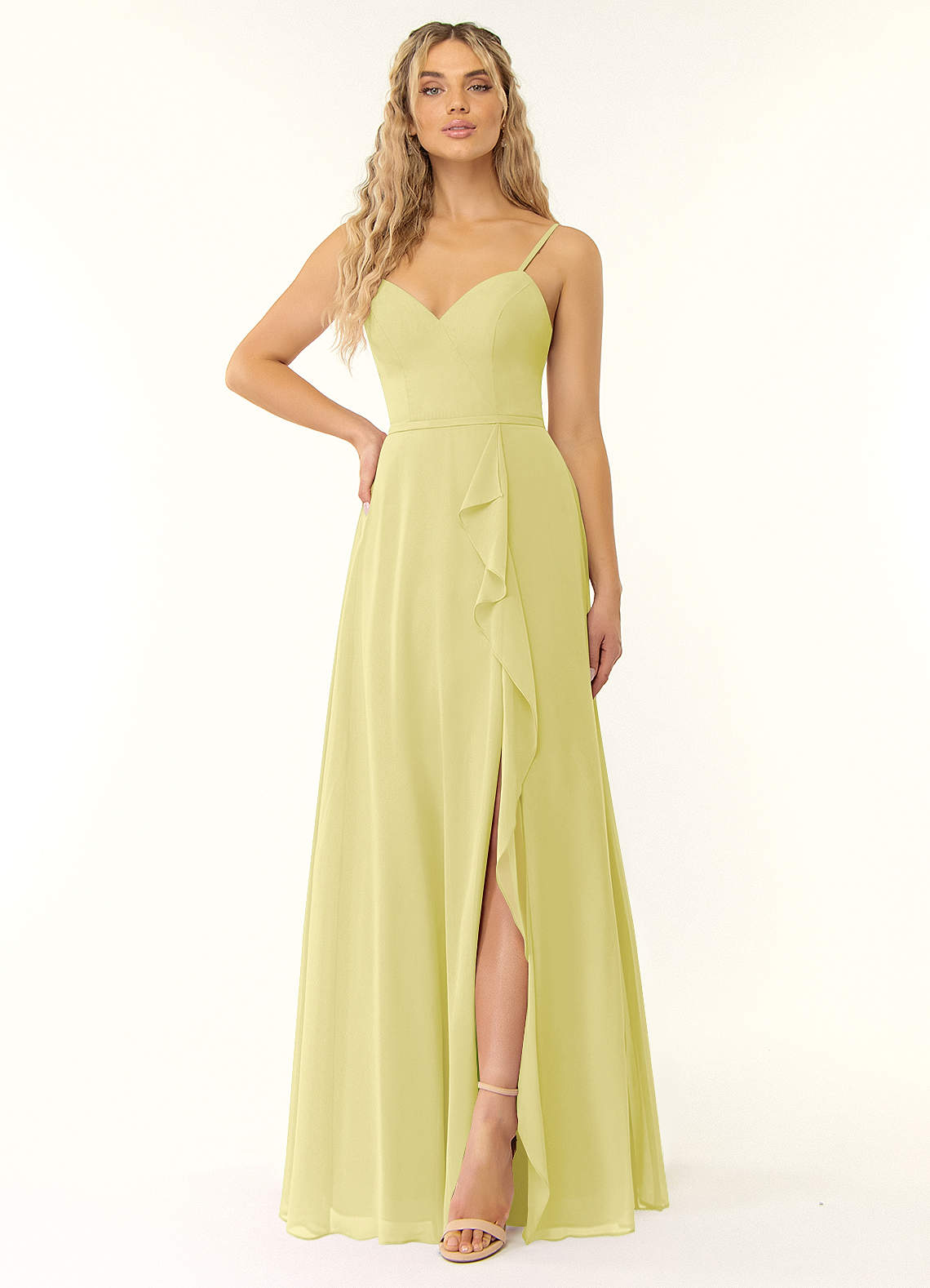Azazie Naeem Bridesmaid Dresses Lemon Sorbet A-Line V-Neck Ruffle Chiffon Dress image1