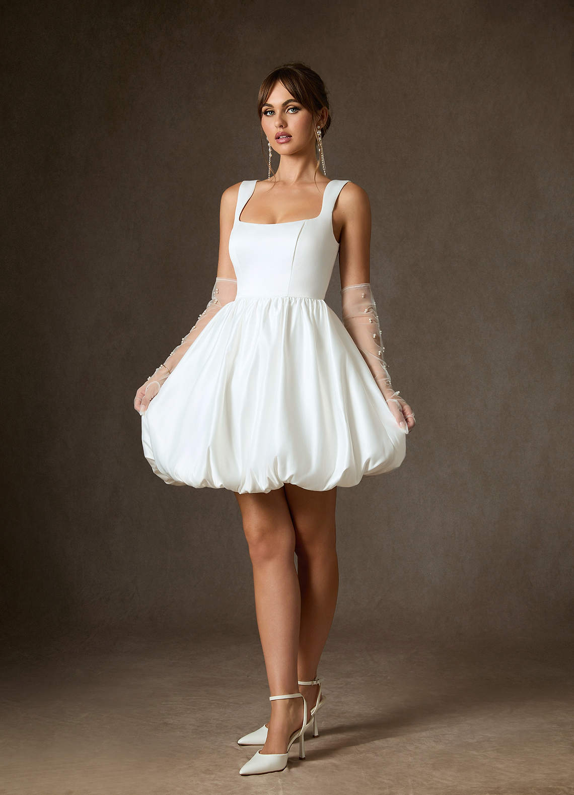 Azazie Blossom Robes de mariée Robe Trapèze en Satin avec poches Blanc De Diamant image4