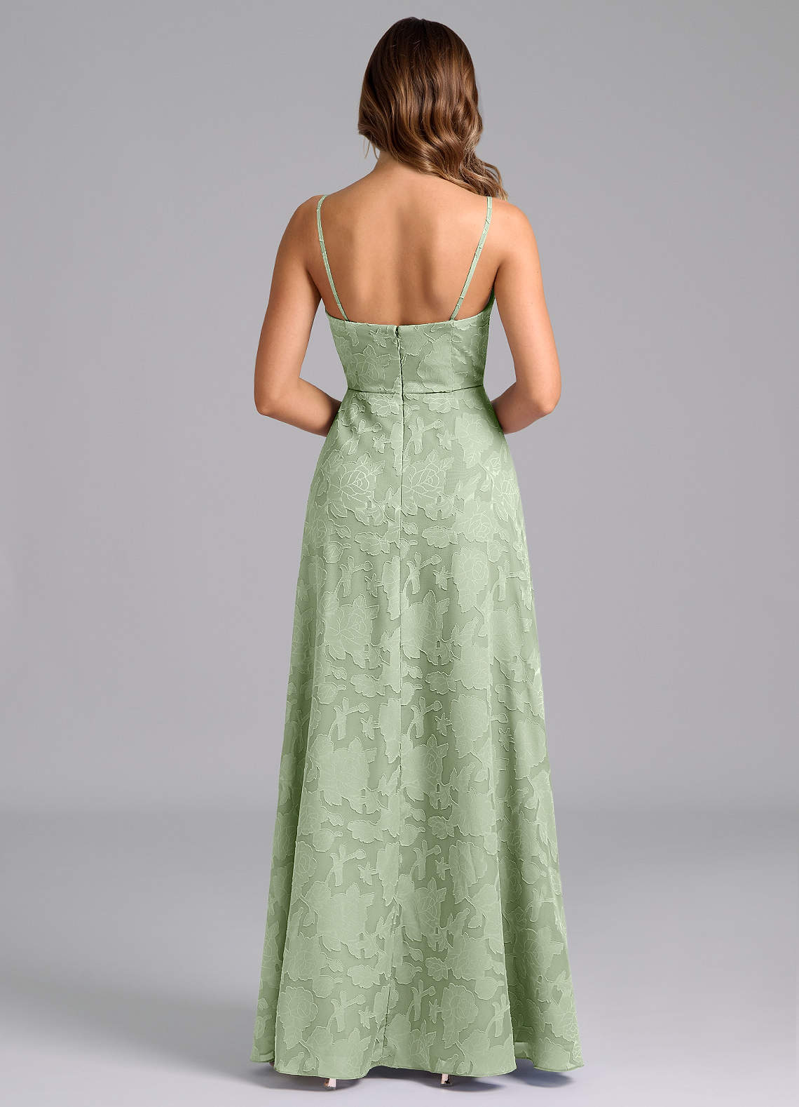 Azazie A-Line Straight Floor-Length Floral Burnout Bridesmaid Dresses - Dusty Sage