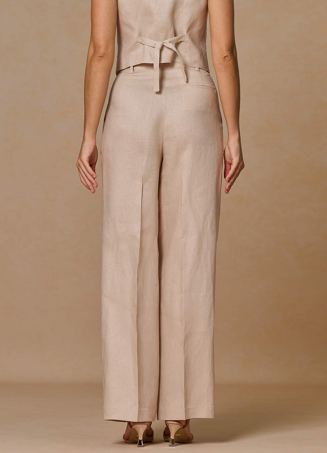 front Belicia Tan 100% Linen Pants