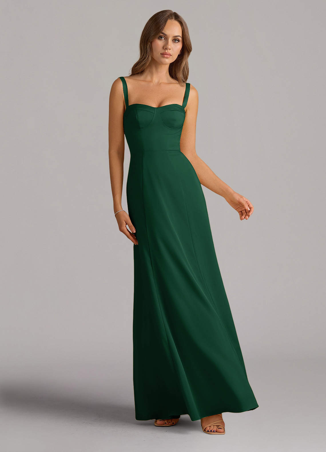 Azazie Amaris Bridesmaid Dresses Dark Green A-Line Corset Stretch Satin Dress image1