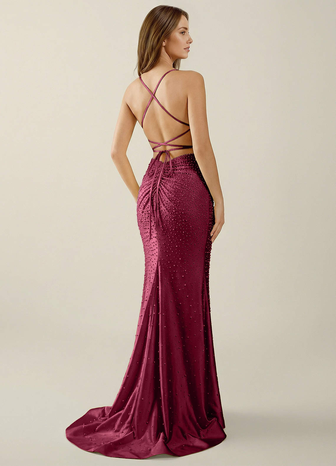 burgundy v neck prom dress Sylvan V-neck Hot Rhinestones Corset sparkly burgundy prom dresses
