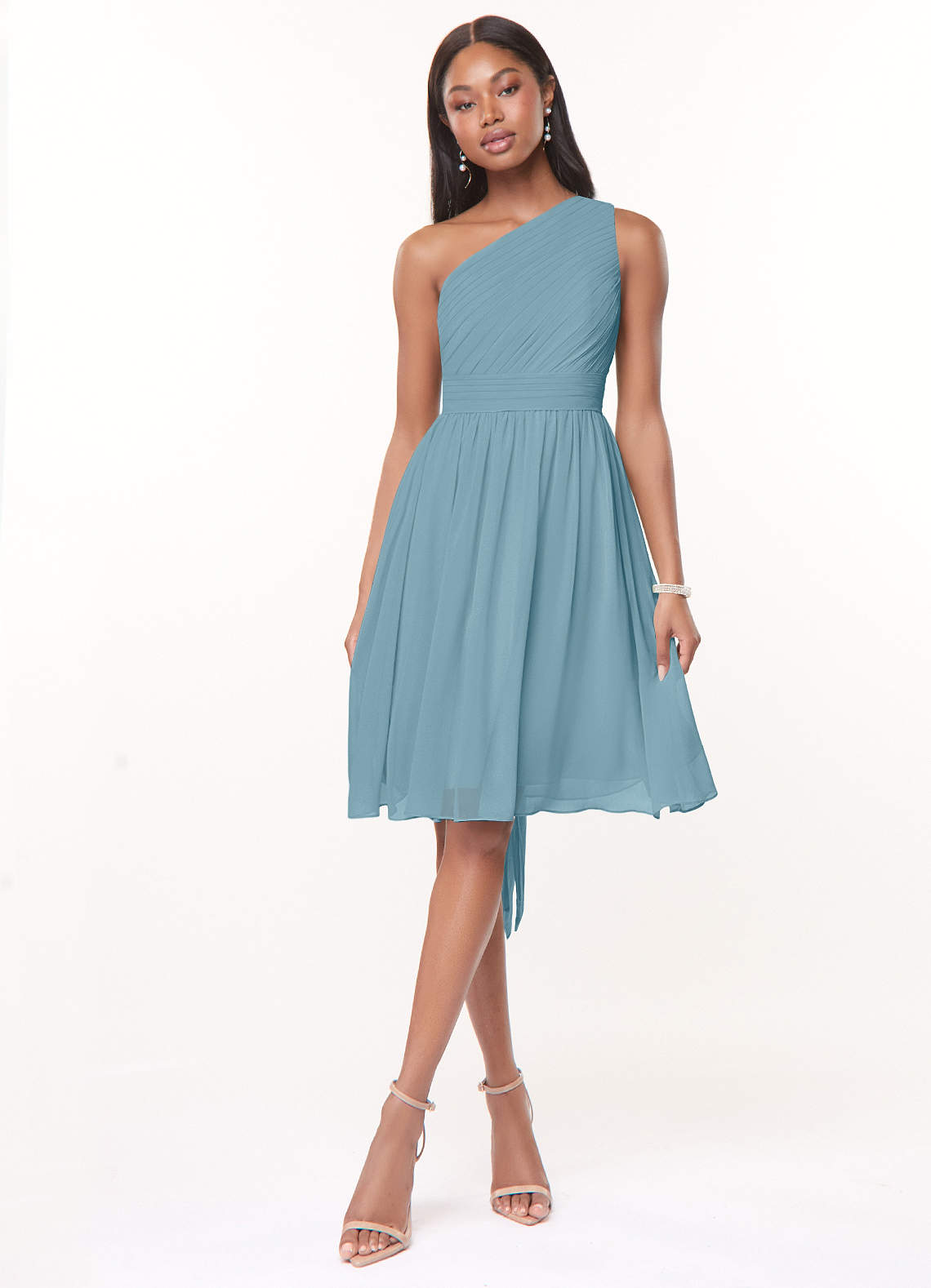 Azazie Katrina Bridesmaid Dresses Moody Blue A-Line One Shoulder Chiffon Dress image1