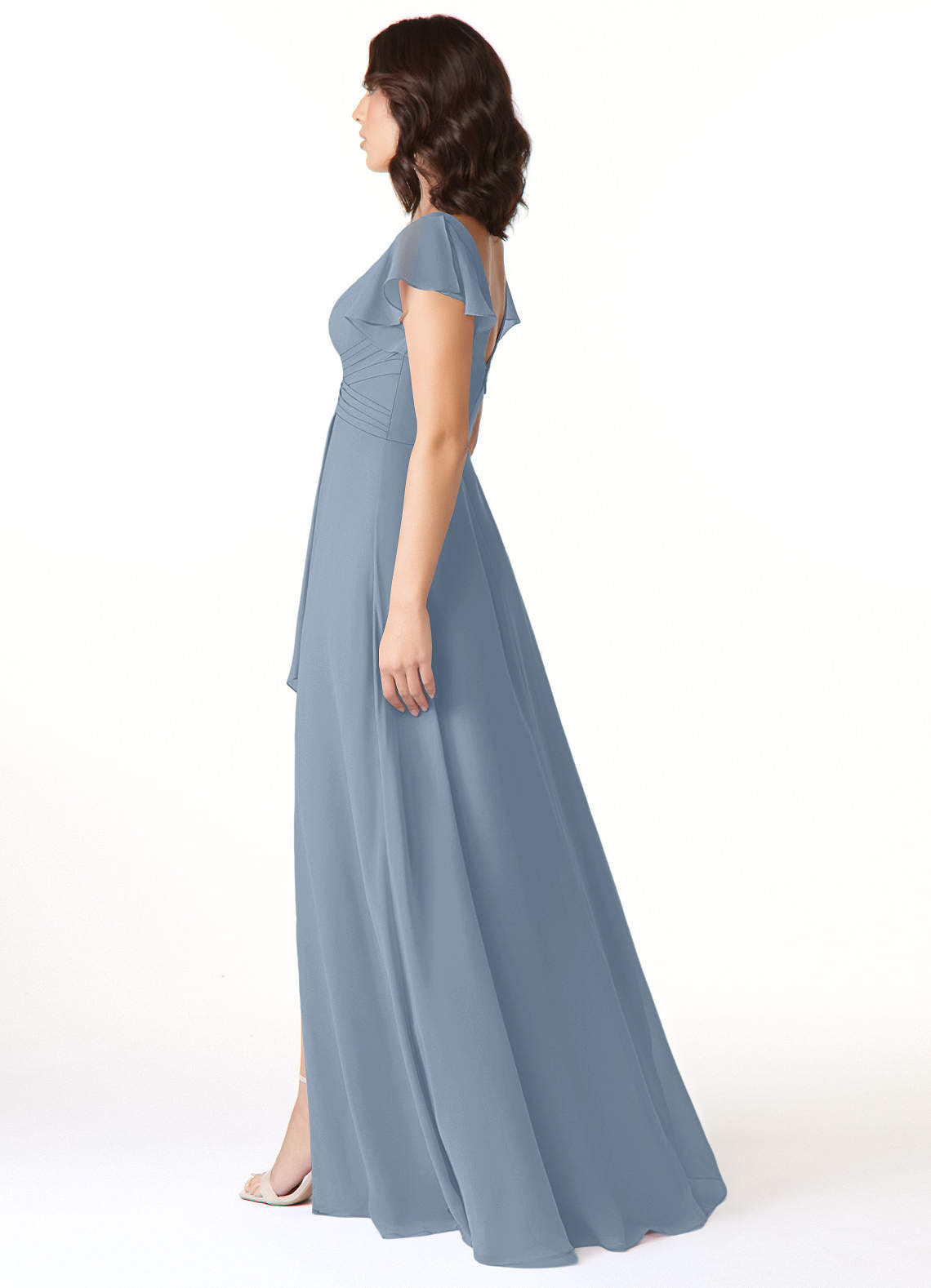 Azazie Omari Bridesmaid Dresses Dusty Blue A-Line Chiffon Dress image2