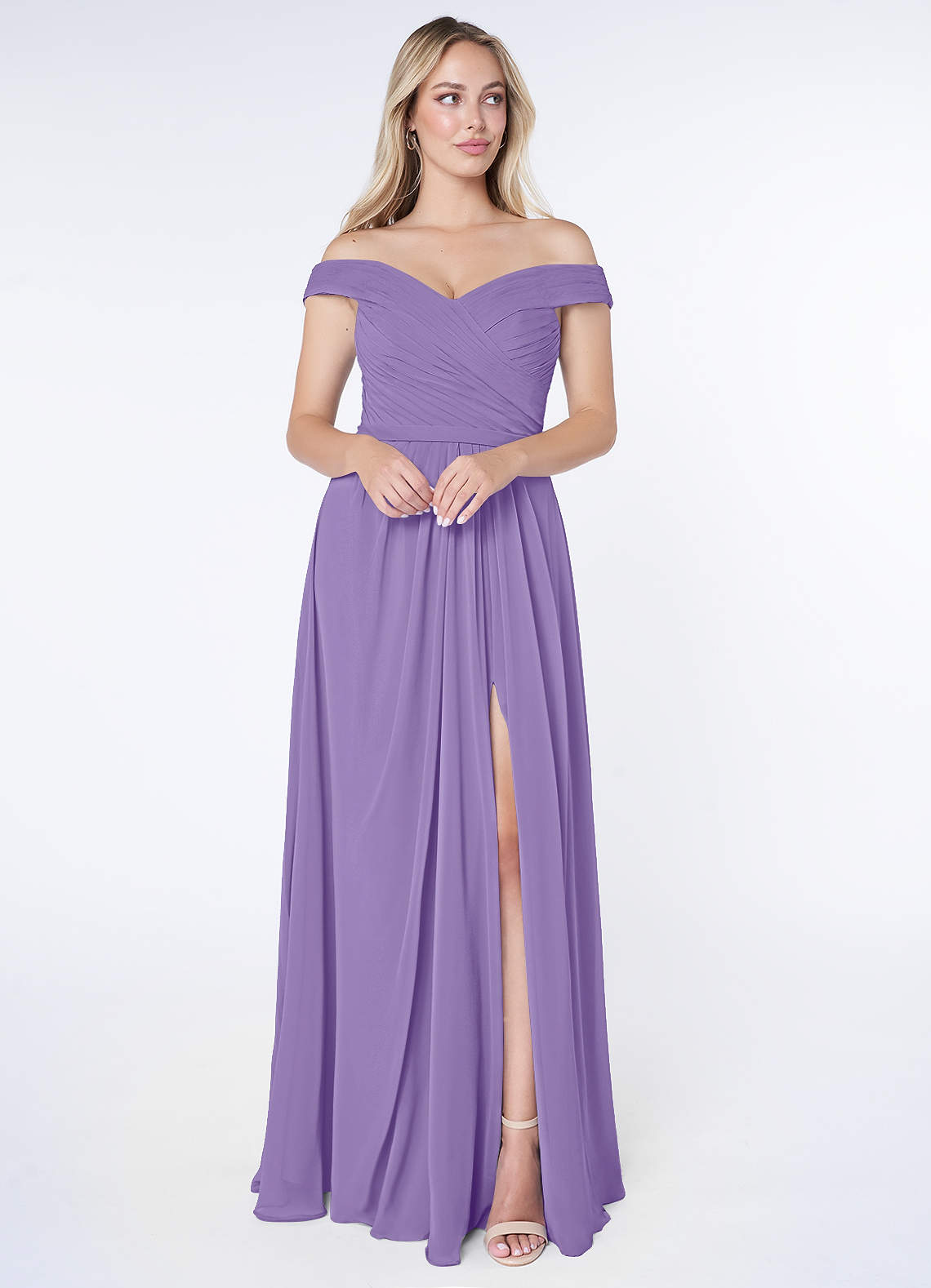 Azazie Audrianna Robes de demoiselle d'honneur Robe Trapèze Convertible en Mousseline de soie Schulterfrei gerafft Tahiti image1