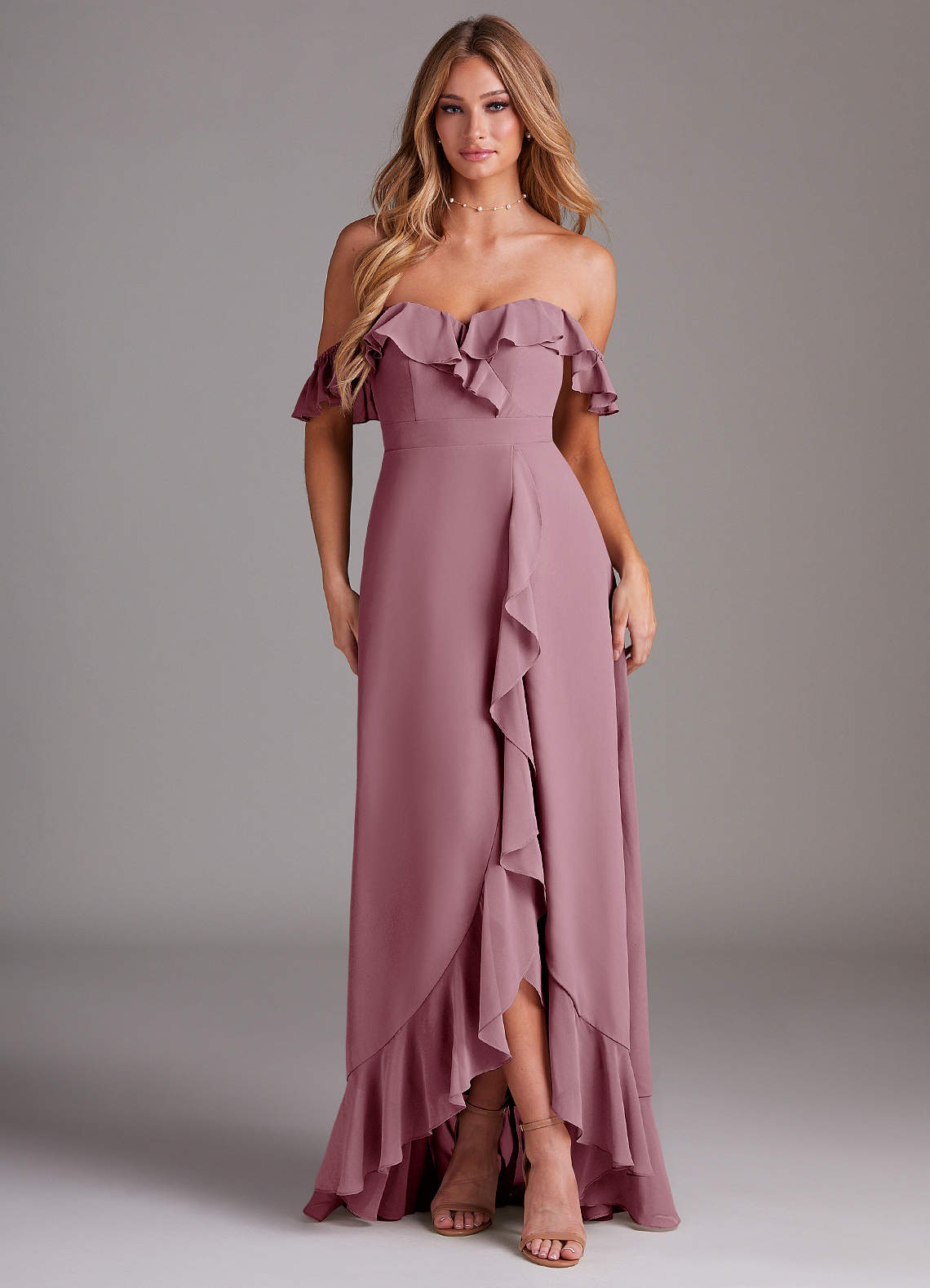 Azazie Lyra Bridesmaid Dresses Vintage Mauve A-Line Chiffon Convertible Dress image1