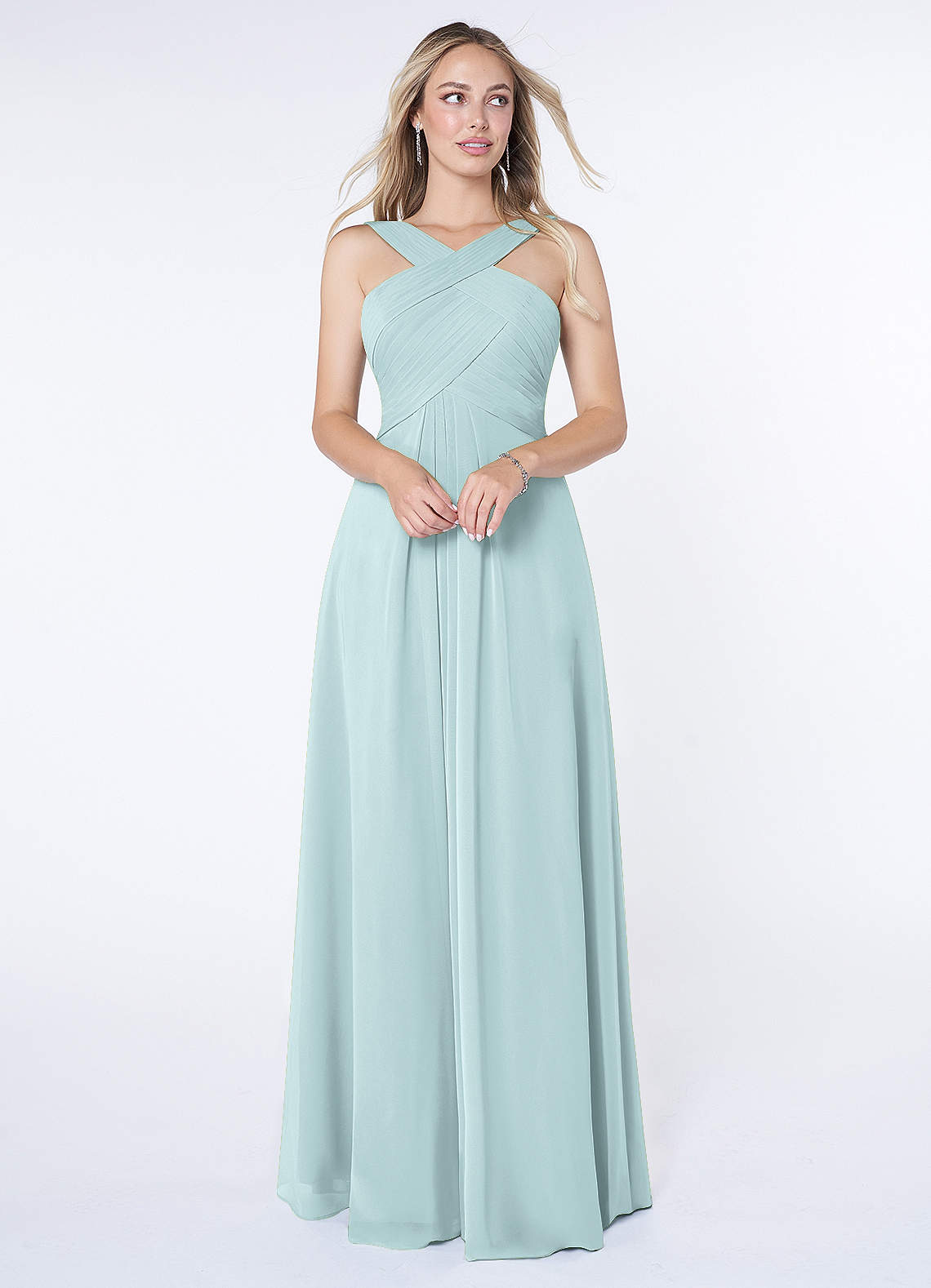 Azazie Kaleigh Bridesmaid Dresses Mist A-Line Pleated Chiffon Dress image1