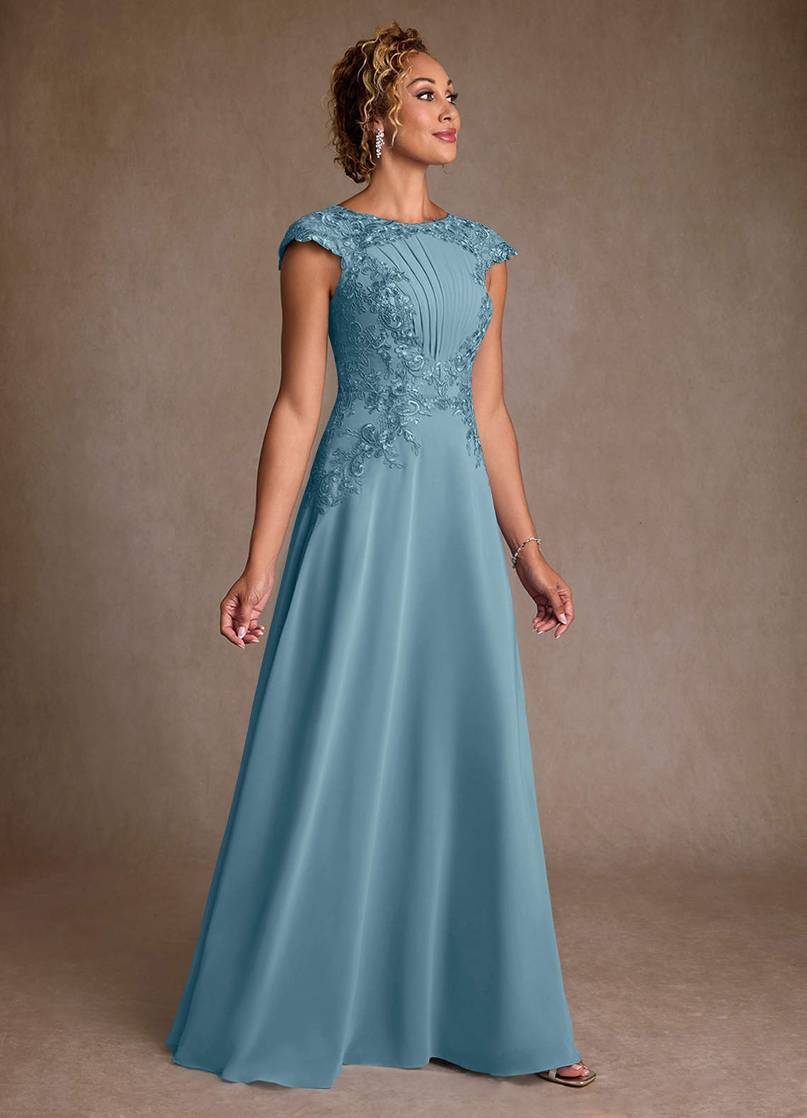 Azazie Christi Mother of the Bride Dresses Moody Blue A-Line Lace Chiffon Dress image2