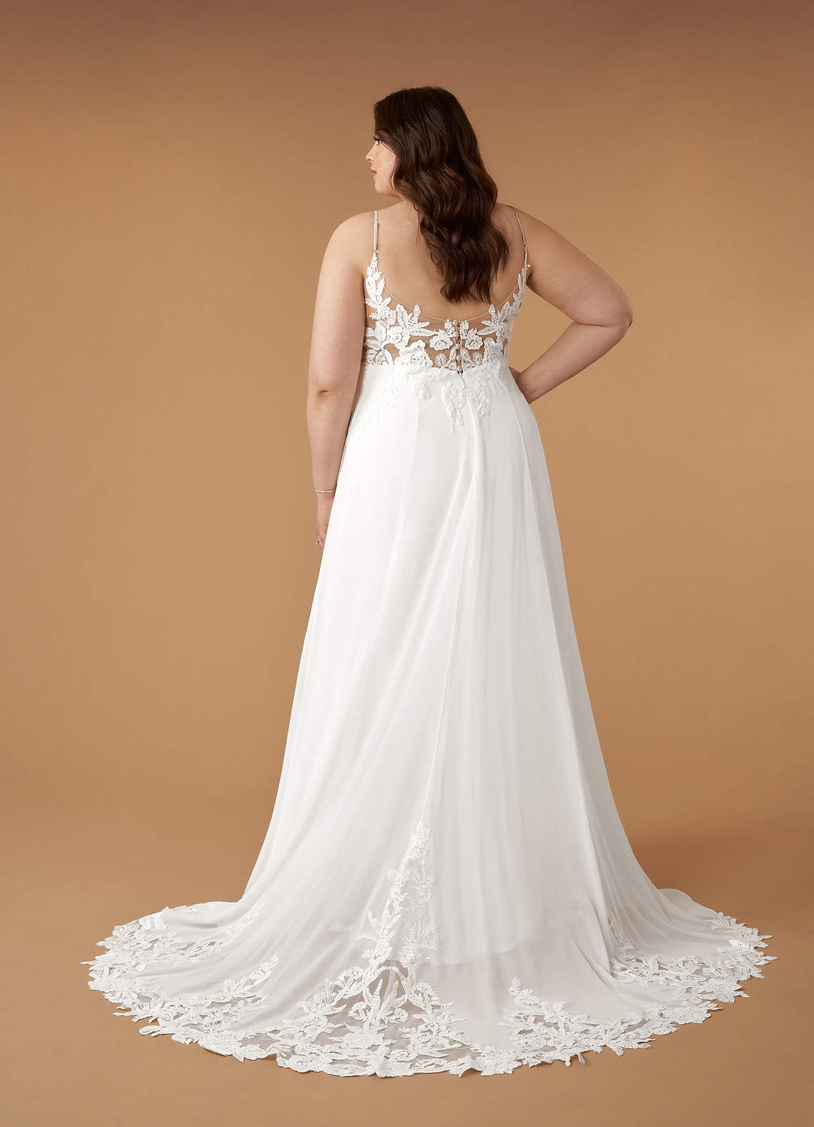Azazie Kimmarie Wedding Dresses Diamond White Champagne A-Line V-Neck Sequins Chiffon Dress image11