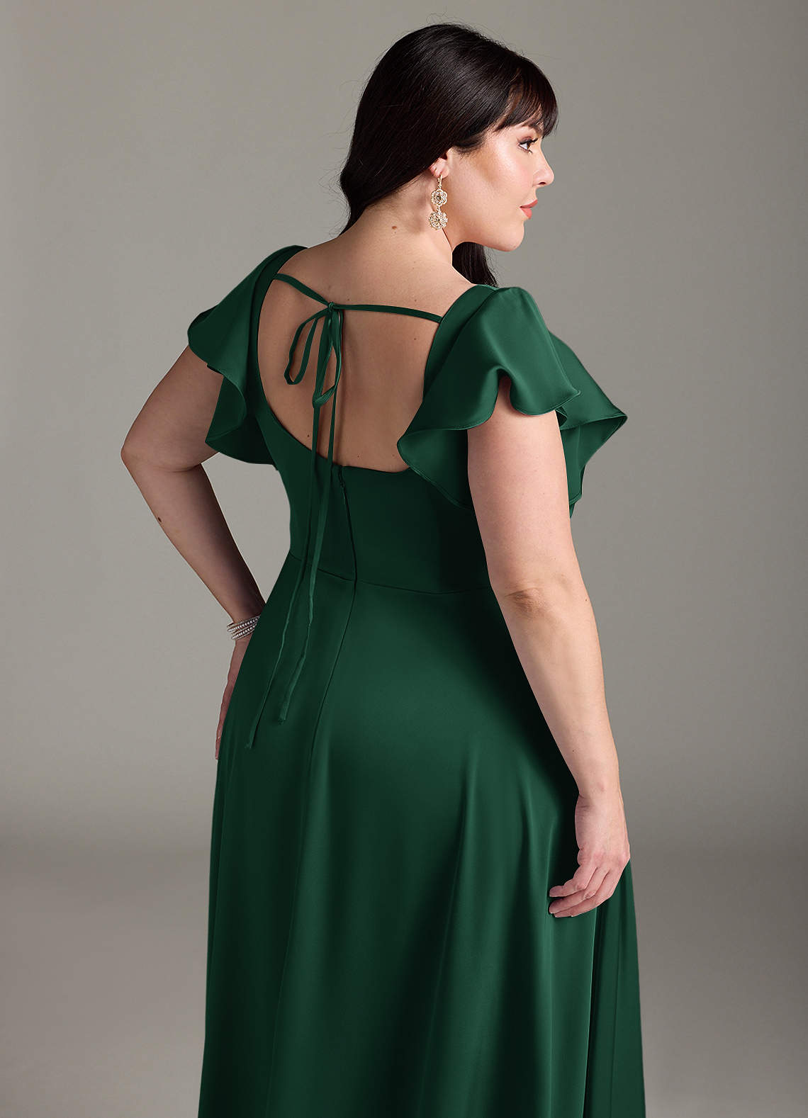 Azazie Bondi Bridesmaid Dresses Dark Green A-Line Bow Stretch Satin Dress image11