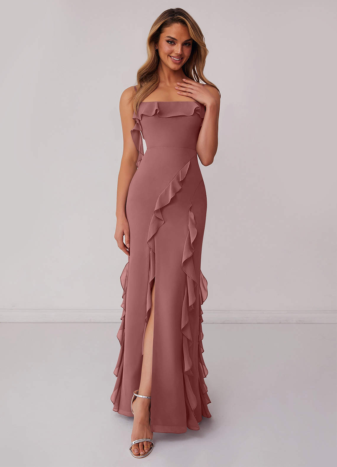 Barbie ♥ Azazie Bridesmaid Dresses Desert Rose Sheath Bow Chiffon Dress image1