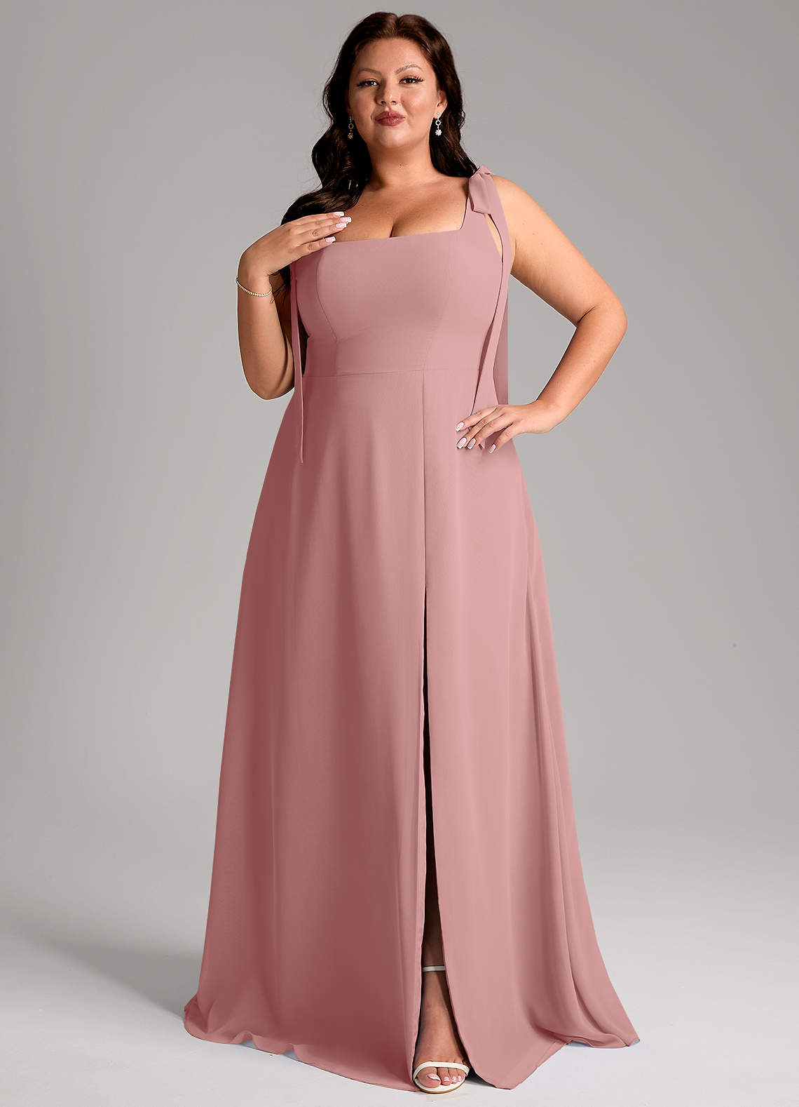 Azazie Debra Bridesmaid Dresses Dusty Rose A-Line with Pockets Chiffon Convertible Dress image12
