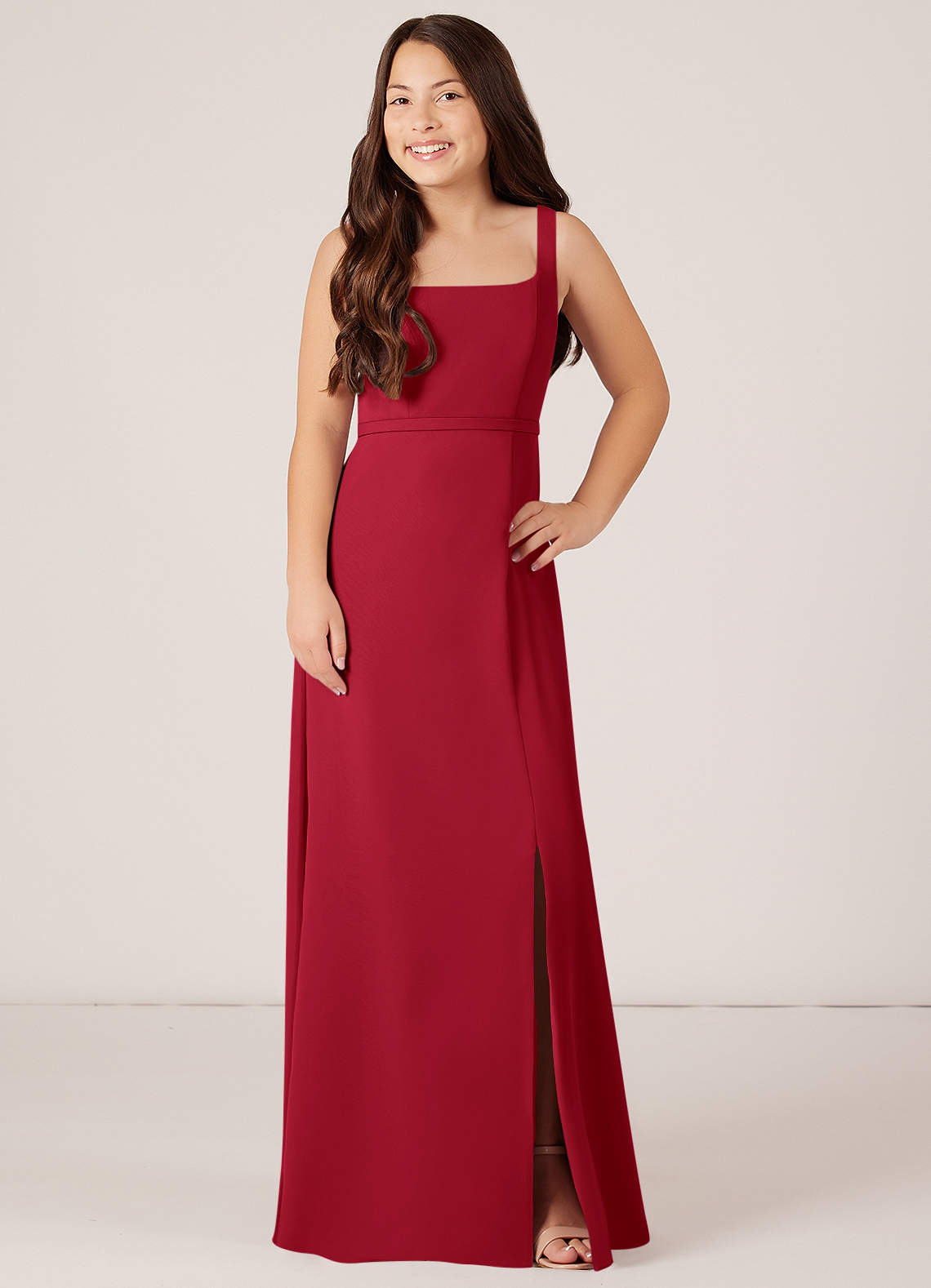 Azazie Renee Junior Scarlet A-Line Side Slit Chiffon Dress image1