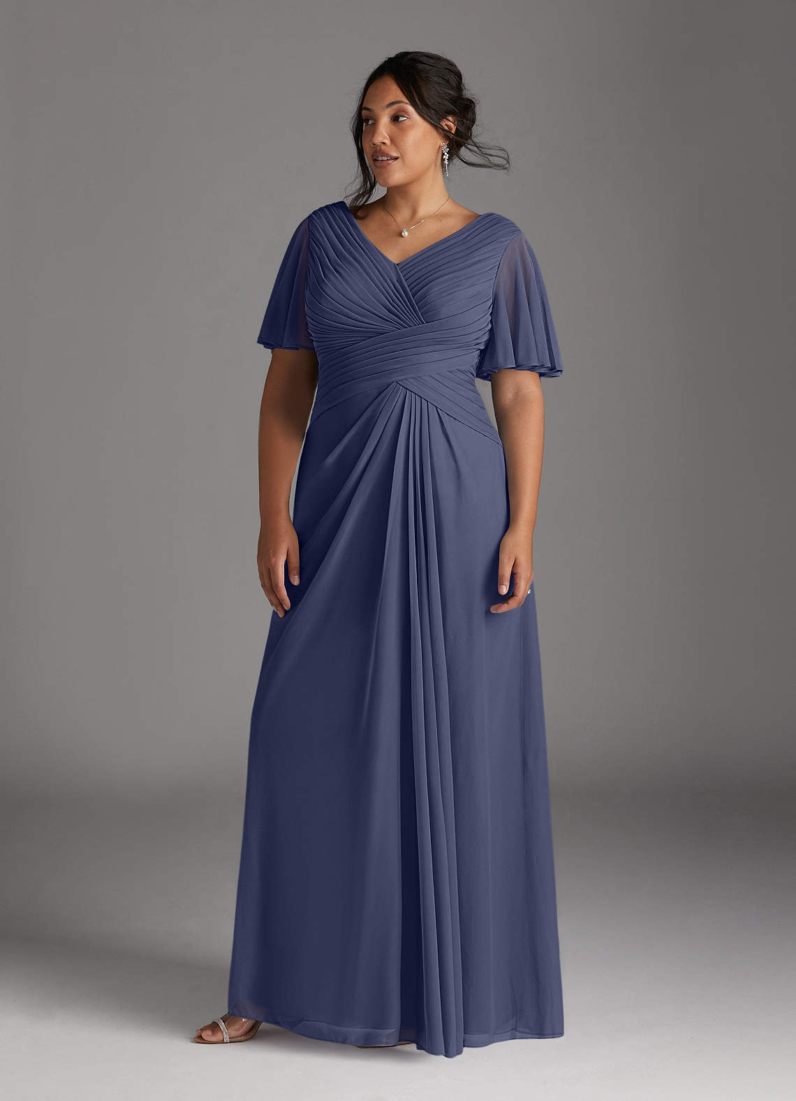 Azazie Emmeline Mother of the Bride Dresses Stormy A-Line V-Neck Pleated Mesh Dress image1