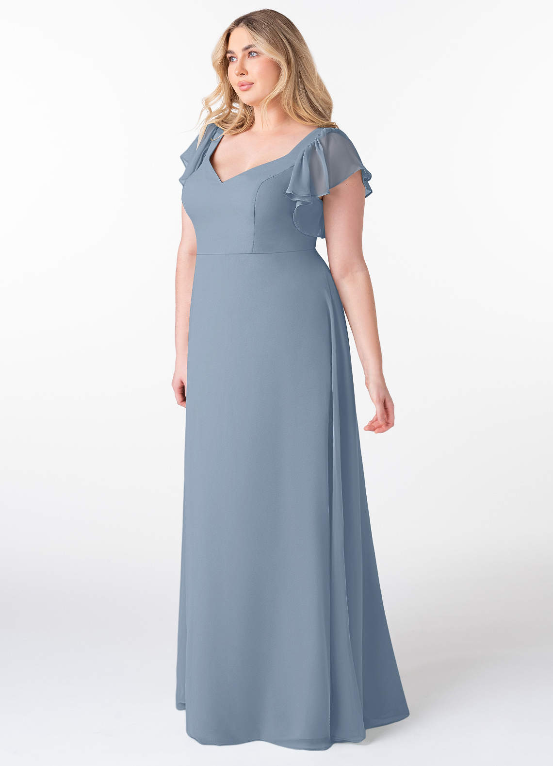 Azazie Syenna Bridesmaid Dresses Dusty Blue A-Line Ruched Chiffon Dress image7