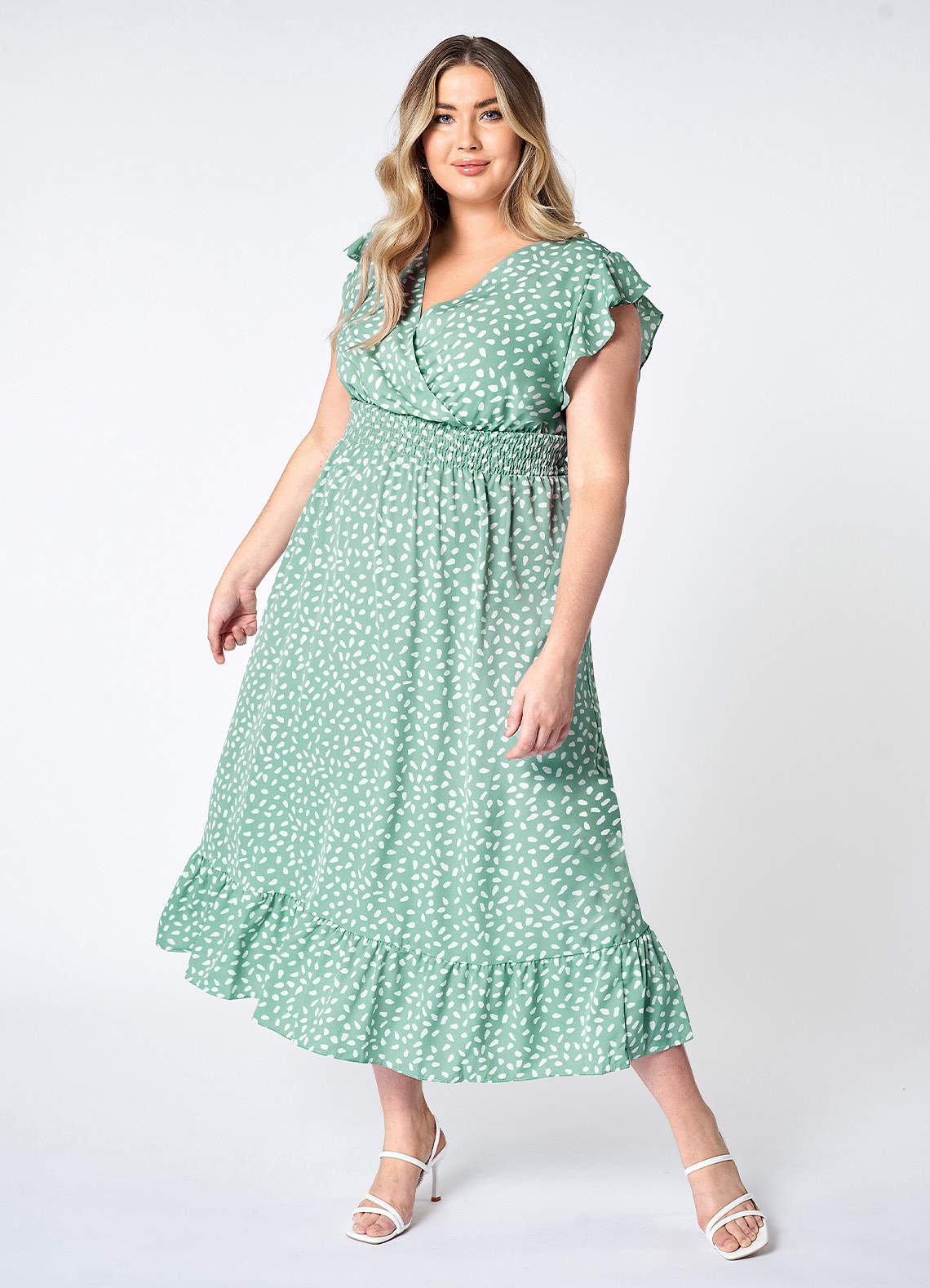 Hello Sweetheart Mint Green Print Flutter Sleeve Maxi Dress image1