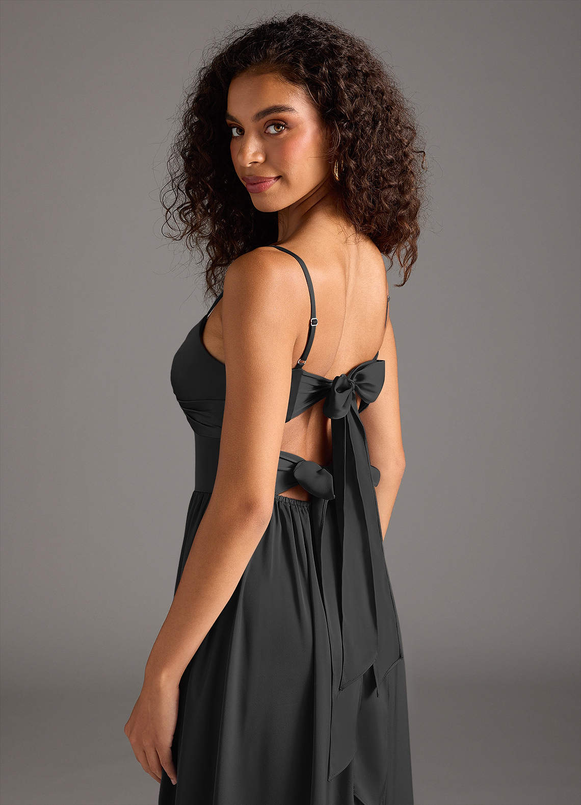 Azazie Zeya Bridesmaid Dresses Black A-Line Pleated Stretch Satin Dress image4