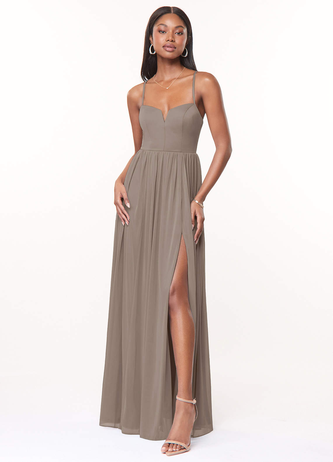 Azazie Marsol Brautjungfernkleider A-Linie Korsett Gittergewebe Kleid Taupe image1