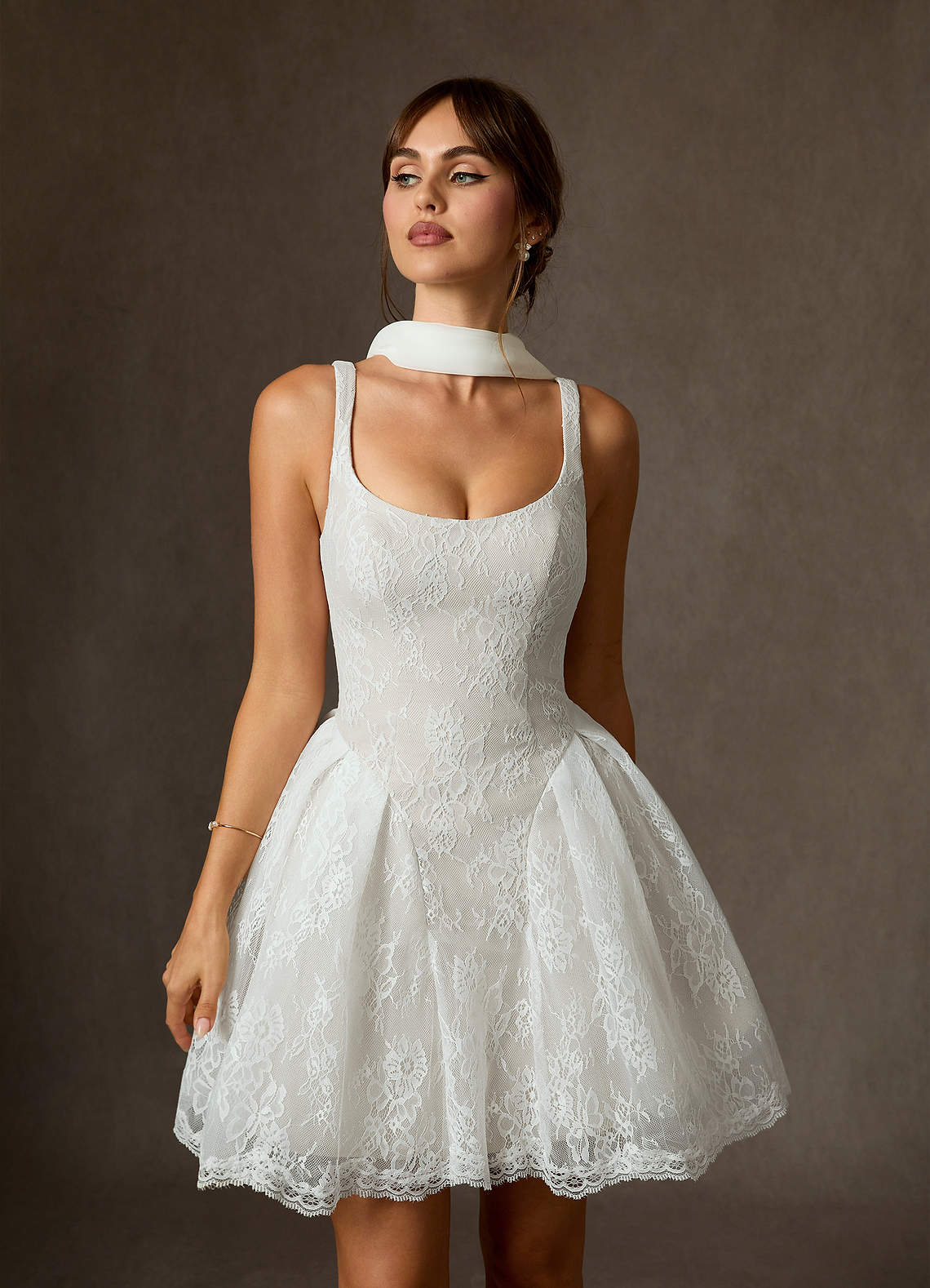 Azazie Dawn At-home Try On Dresses Diamond White A-Line Lace Dress image3